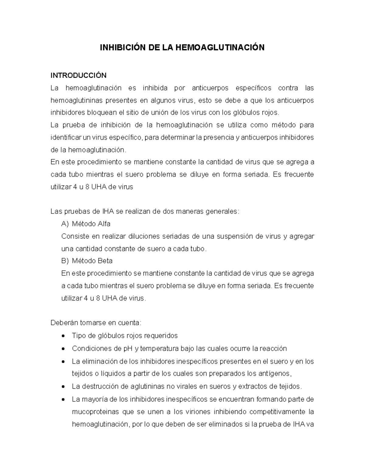 Práctica Inhibición de Hemoaglutinación INHIBICIÓN DE LA