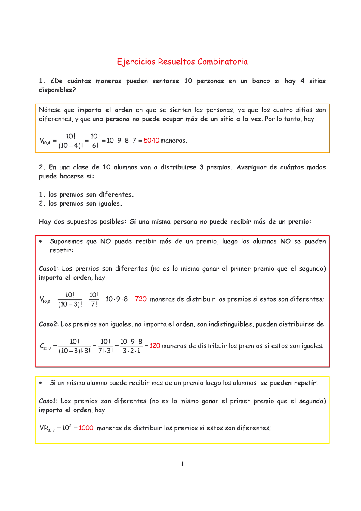 Combinatoria B - Ejemplos De Ejercicios Típicos De Parcial - - Studocu