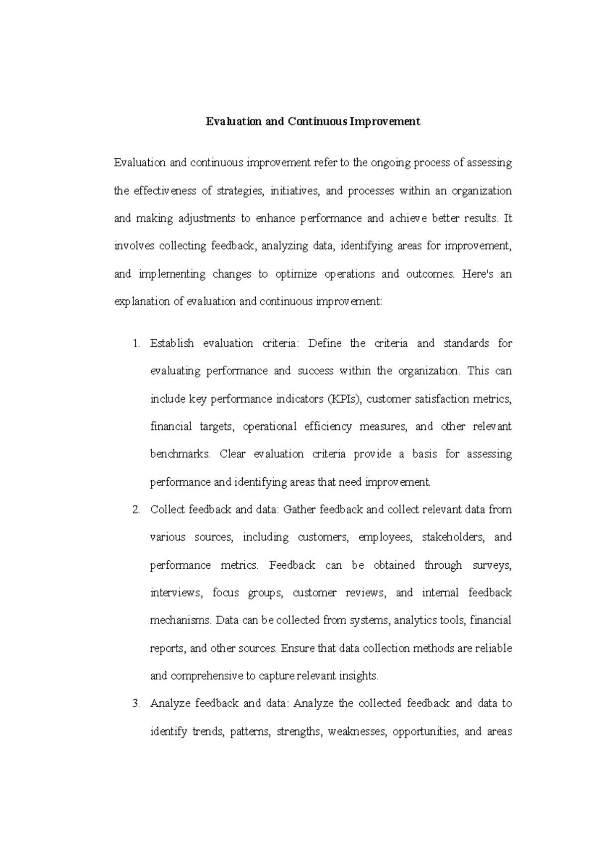 Evaluation and Continuous Improvement - Evaluation and Continuous ...