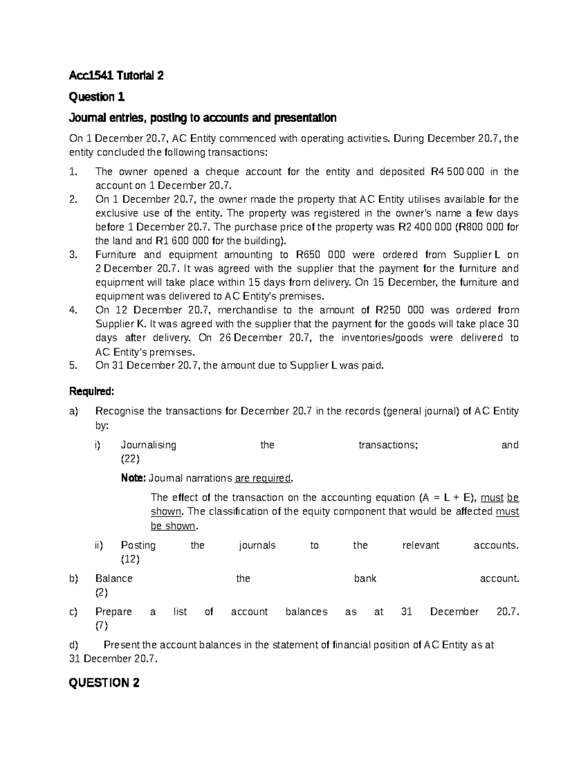 Acc 1541 tutorial 2 - Acc 1541 Tutorial Question Journal entries ...