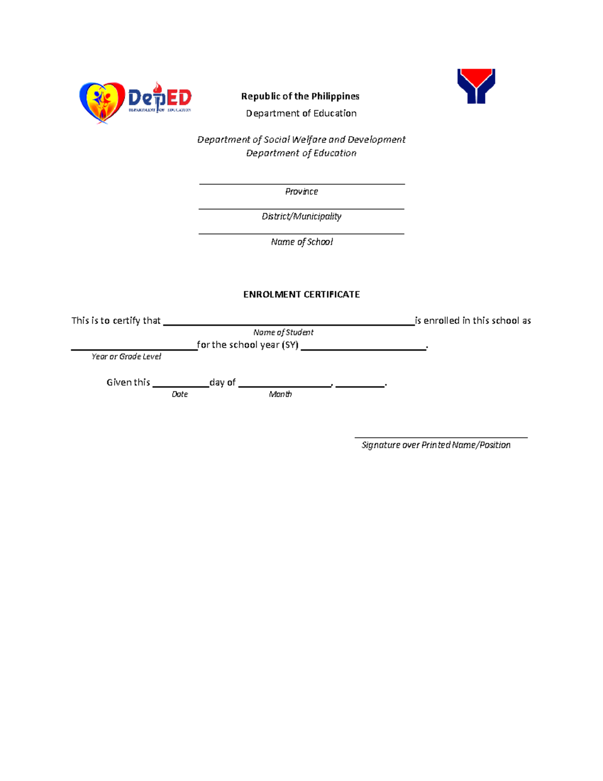 Certificate of Enrollment for 4Ps - General Education - Republic of the ...