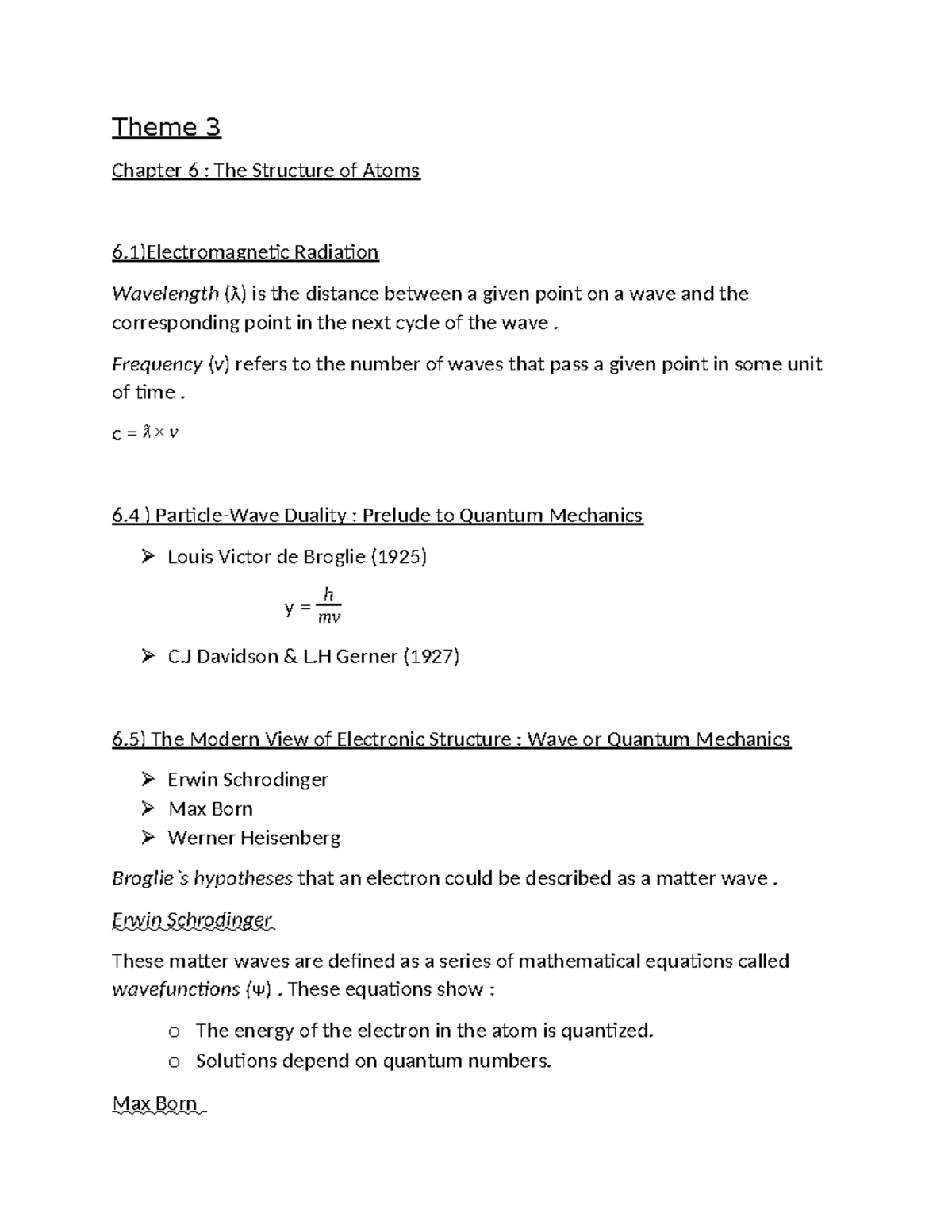 Theme 3 - Summary General chemistry - Theme 3 Chapter 6 : The Structure ...