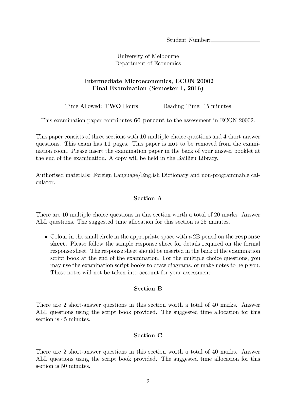 Intermediate Microeconomics Final Exam - Studocu