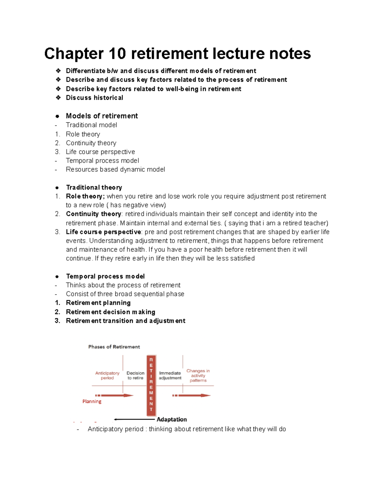 Chapter 10 retirement psych 322 - Chapter 10 retirement lecture notes ...