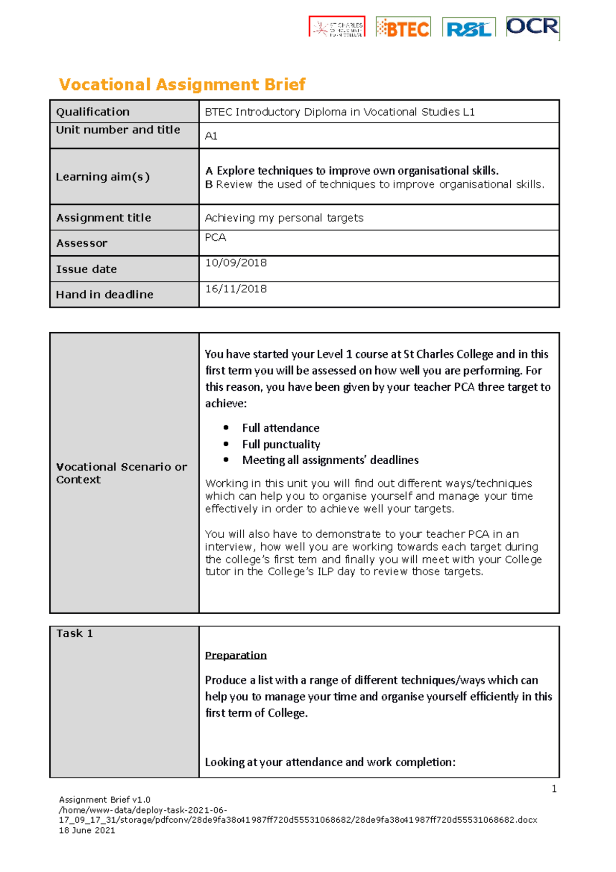 meaning of brief of assignment