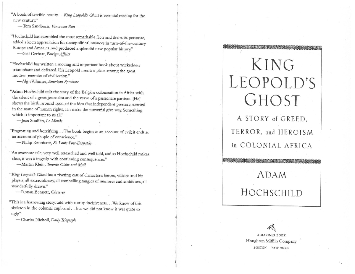 C - Hochschild, King Leopold's Ghost, 6-18 - bus201 - Studocu