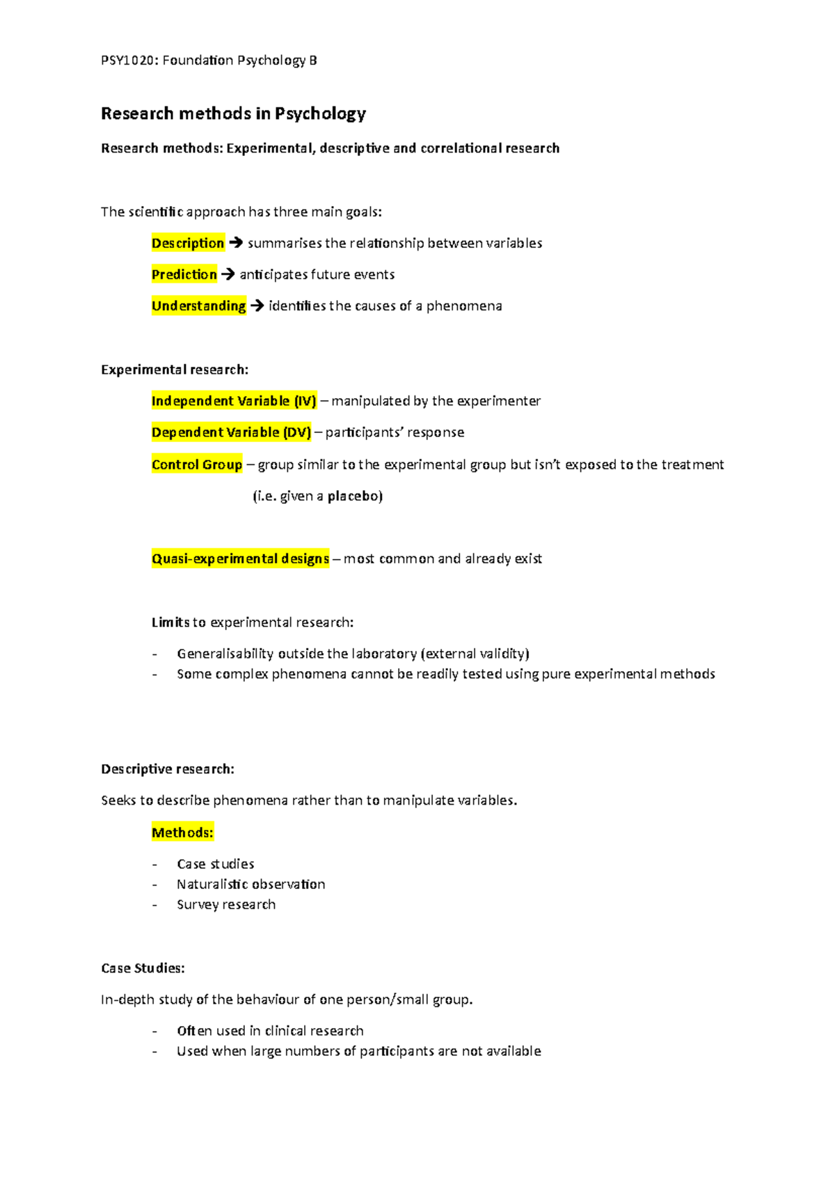 Experimental, descriptive and correlational research - given a placebo ...