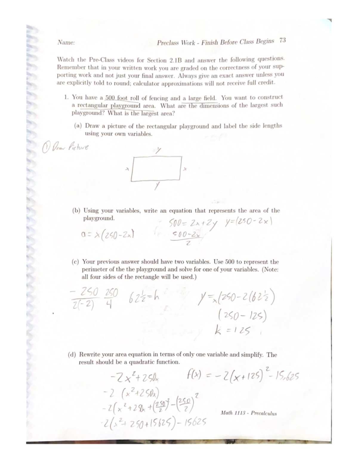 Pre 2 - preclass 2.1B - MATH 1113E - Studocu