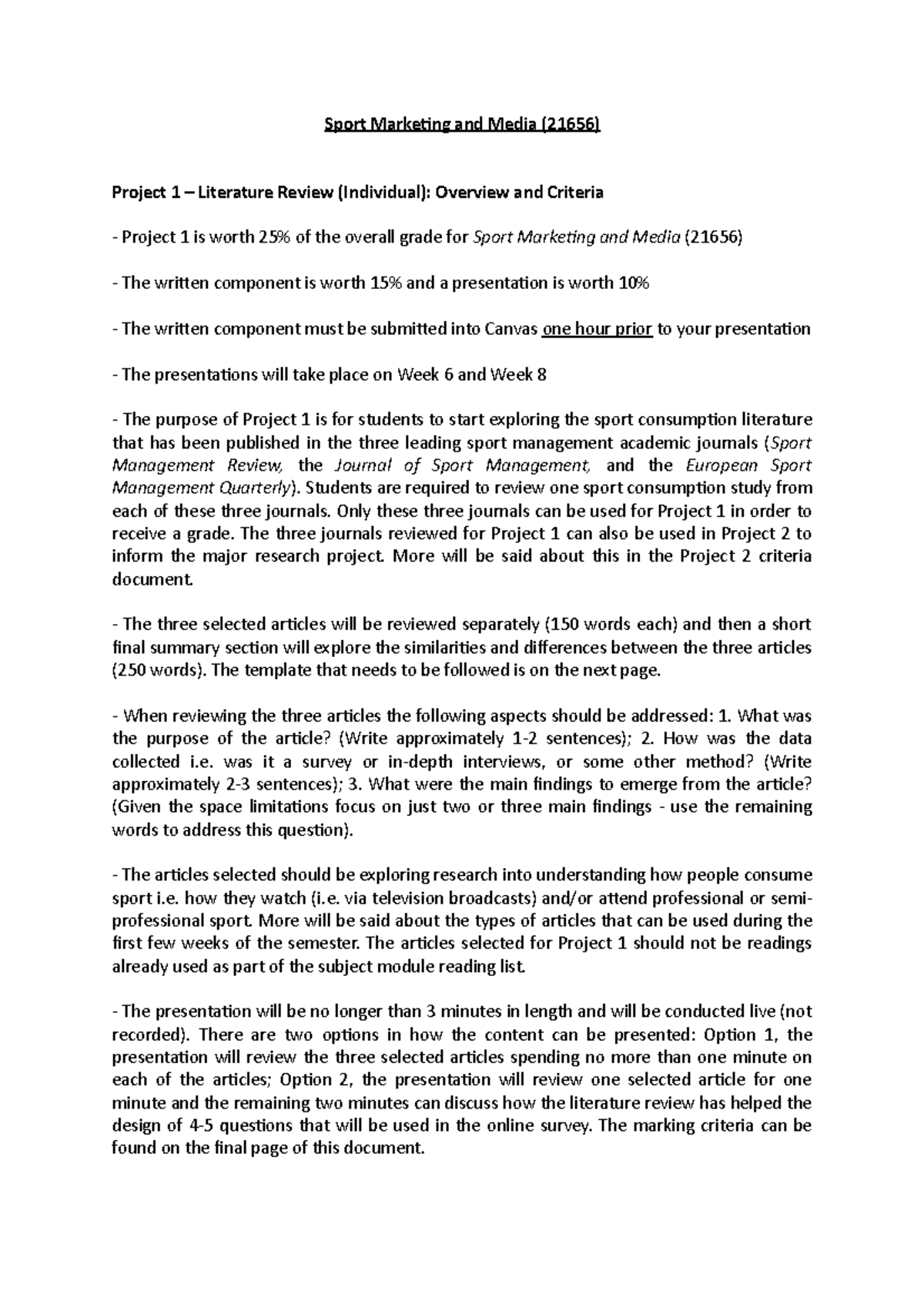SMM (2022) Project 1 - Literature Review No 1a - Sport Marketing and ...