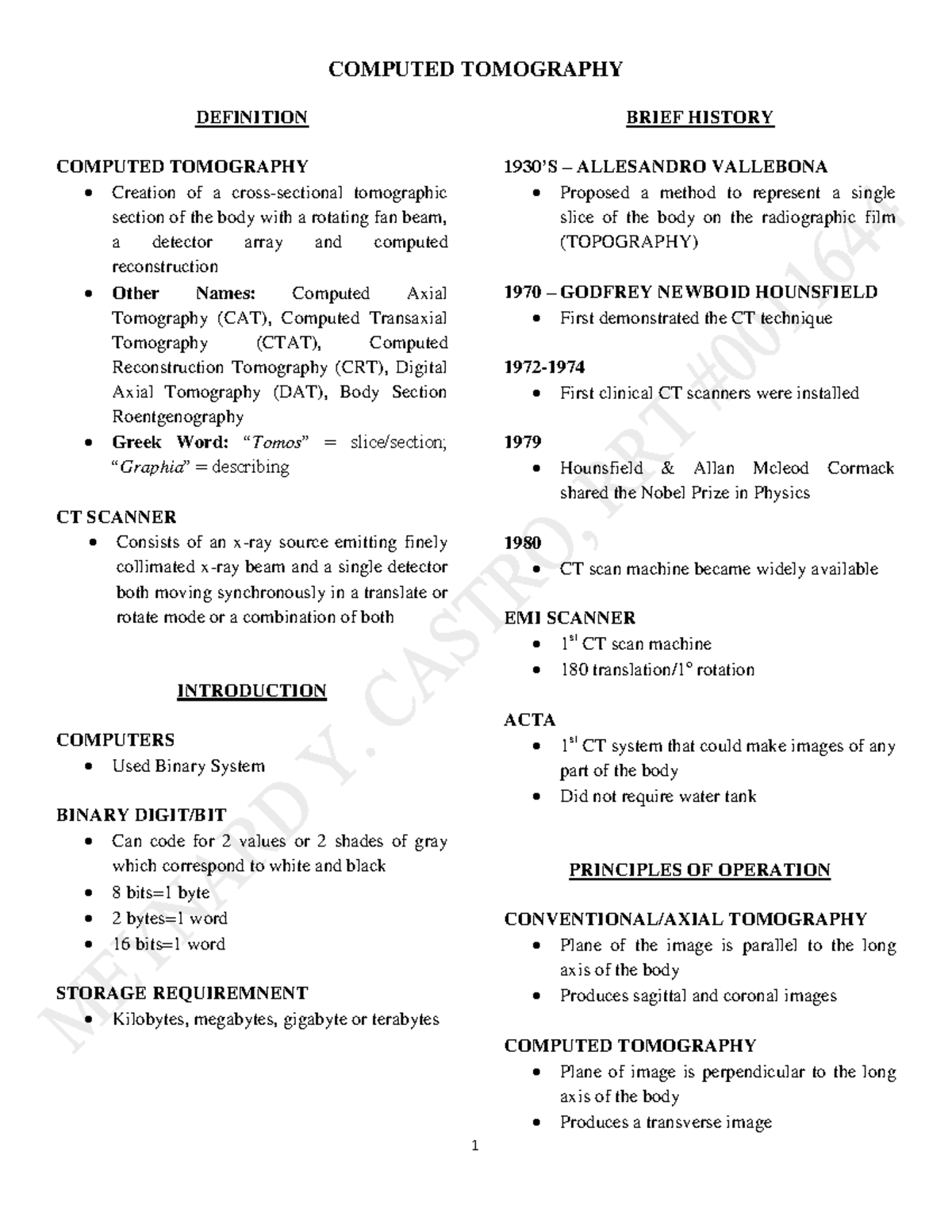 CT Notes - Reviewers for midterm exam - DEFINITION COMPUTED TOMOGRAPHY ...