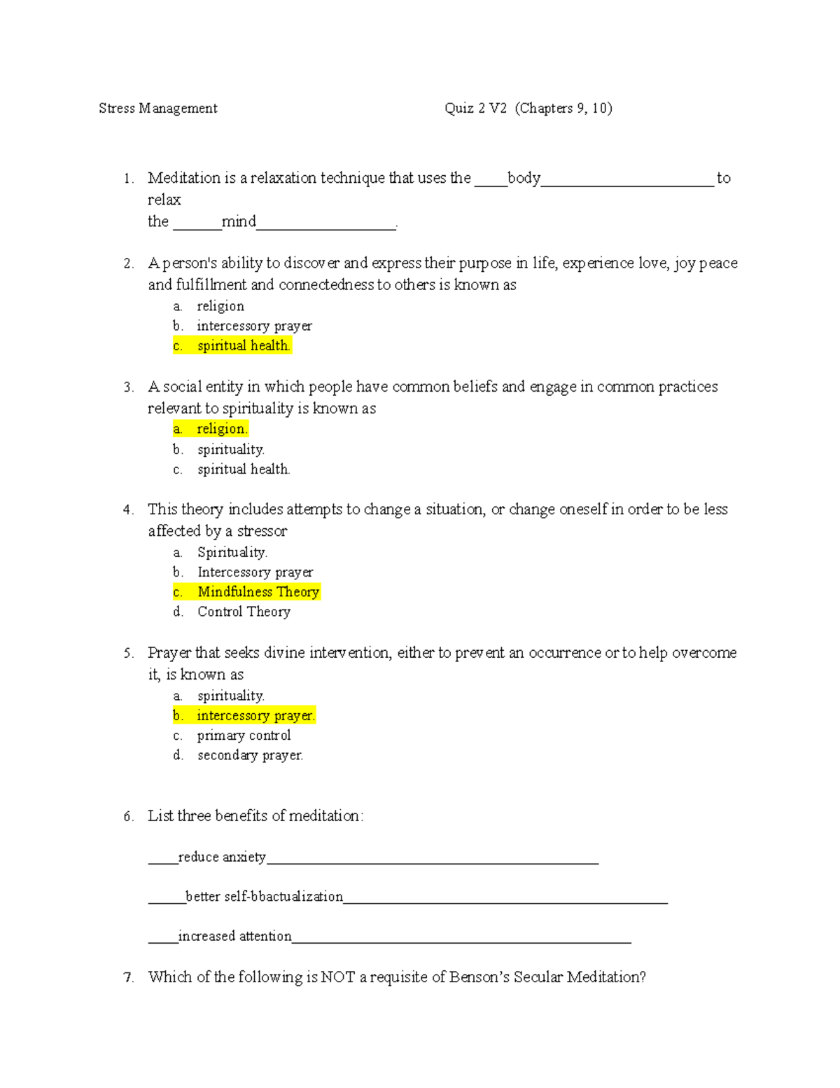 Stress Management Exam Study Guide - Stress Management Quiz 2 V2 ...
