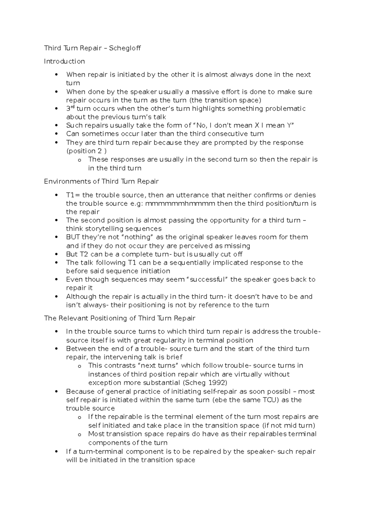 Schegloff on Third Turn Repair - Third Turn Repair – Schegloff ...