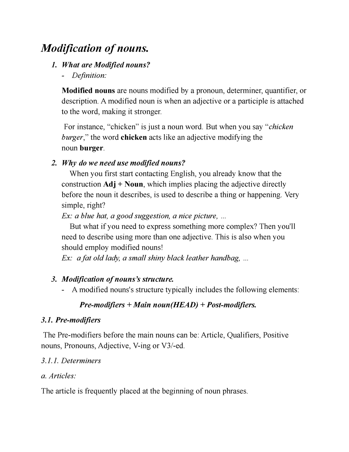 Modification Of Nouns V Cbncn Modification Of Nouns What Are 