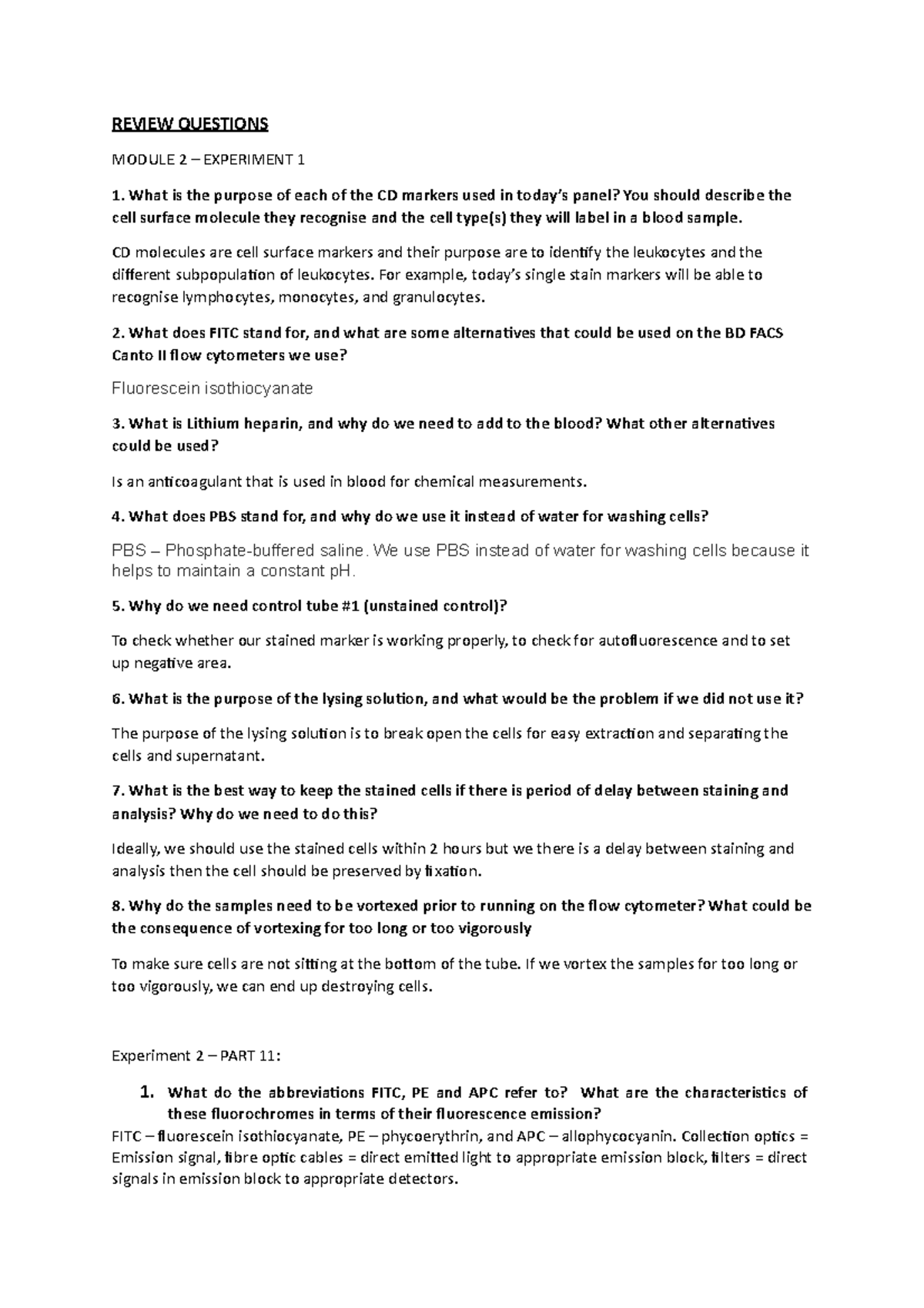 Review Questions module 2 REVIEW QUESTIONS MODULE 2 EXPERIMENT 1 1