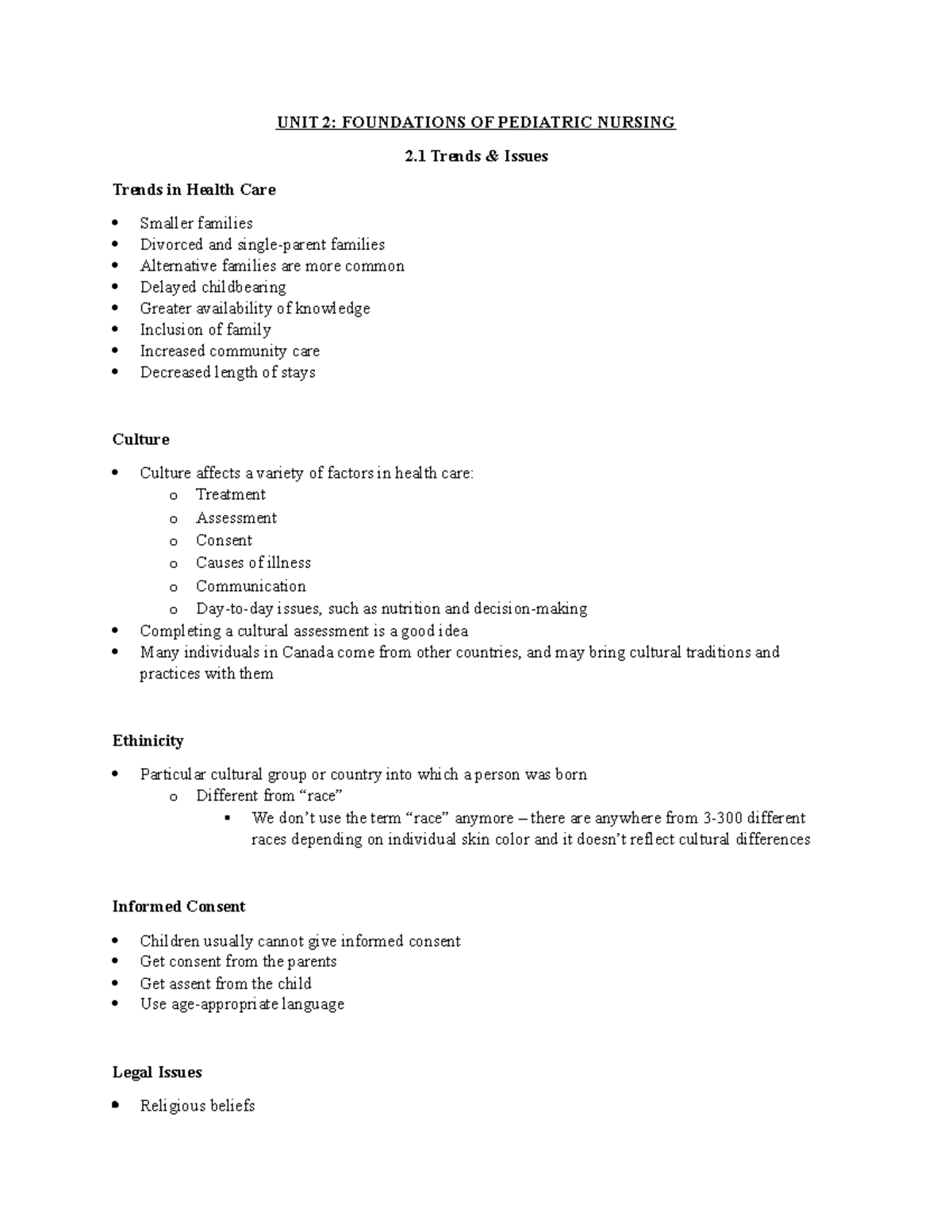 UNIT 2 PEDS unit 2 of pediatric nursing lecture UNIT 2 FOUNDATIONS