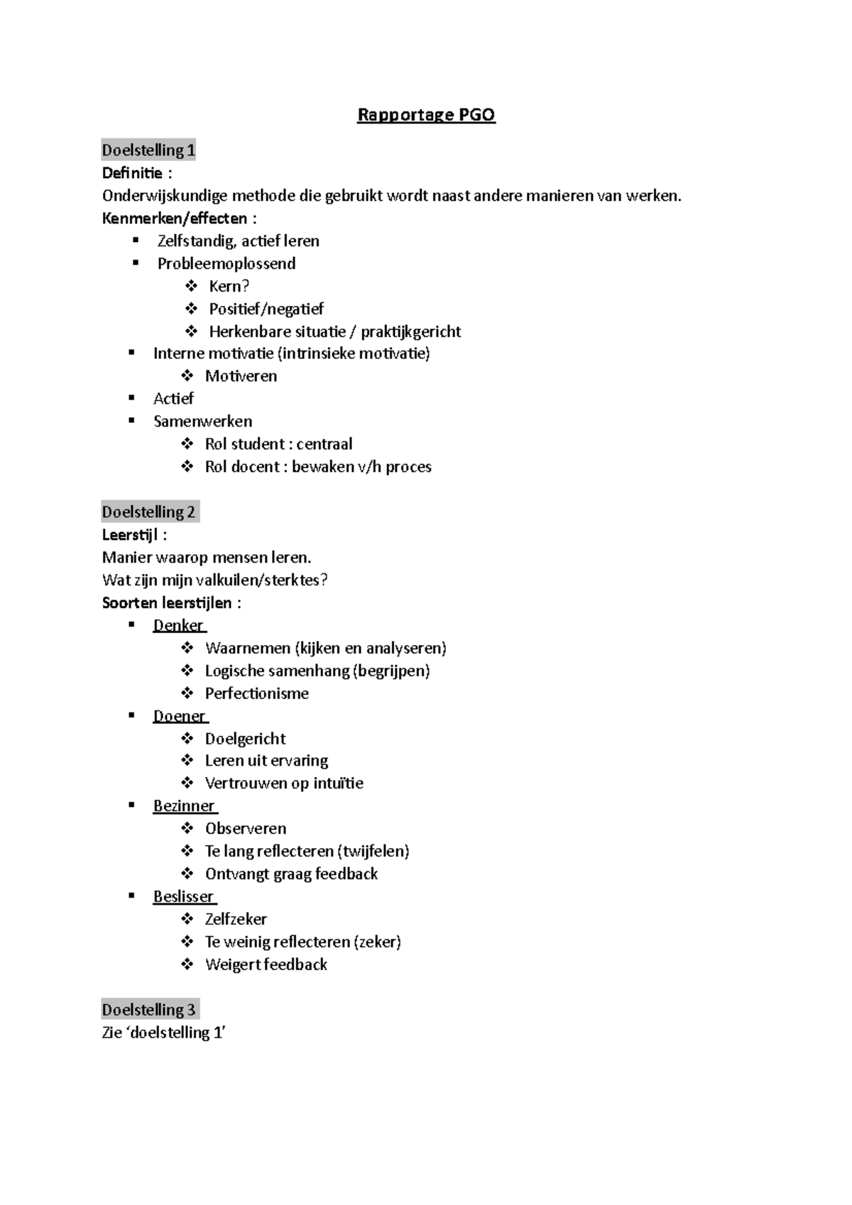 Rapportage OG 1 - Pgo - Rapportage PGO Doelstelling 1 Definitie ...