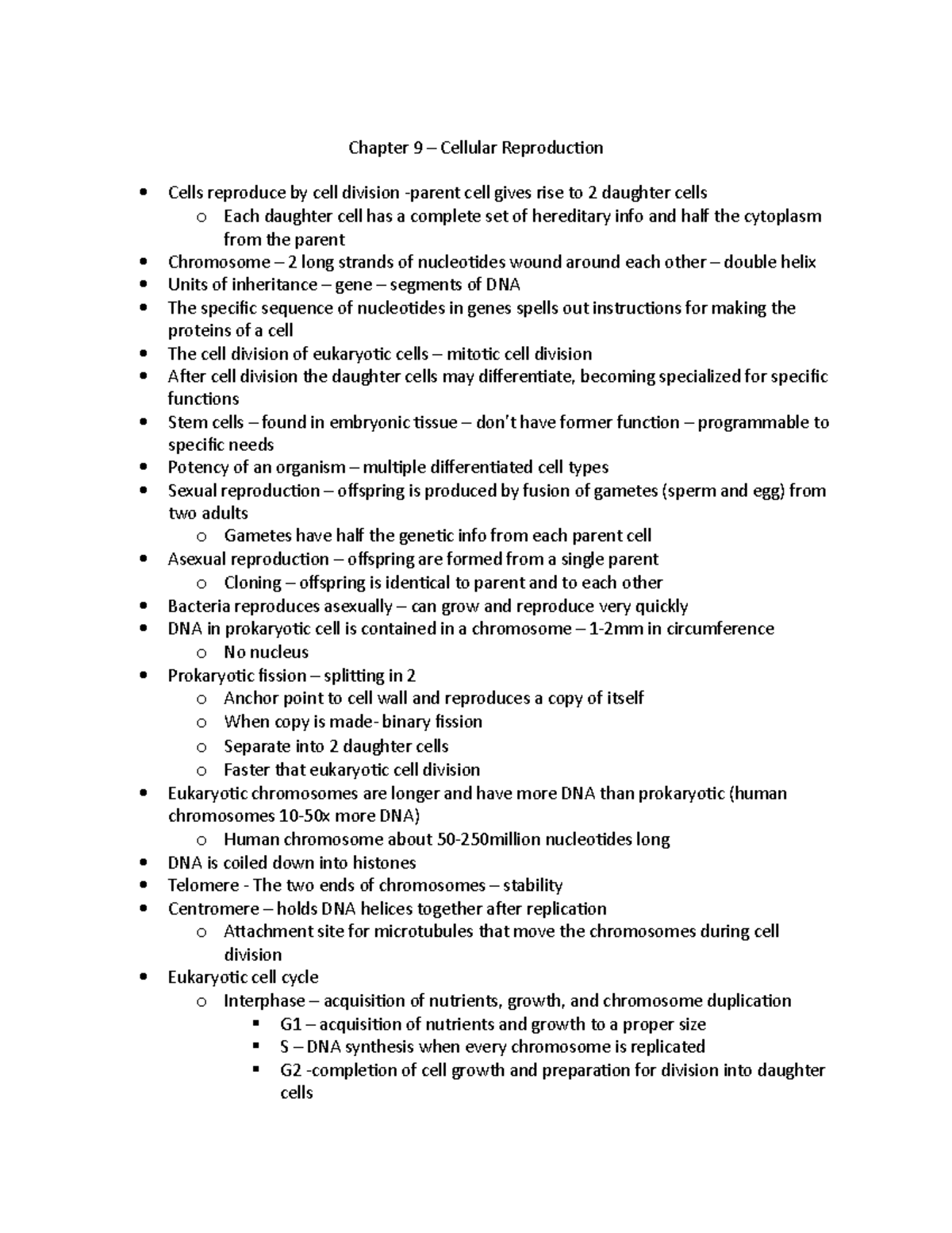 Chapter 9 - Cellular Reproduction - Chapter 9 – Cellular Reproduction ...