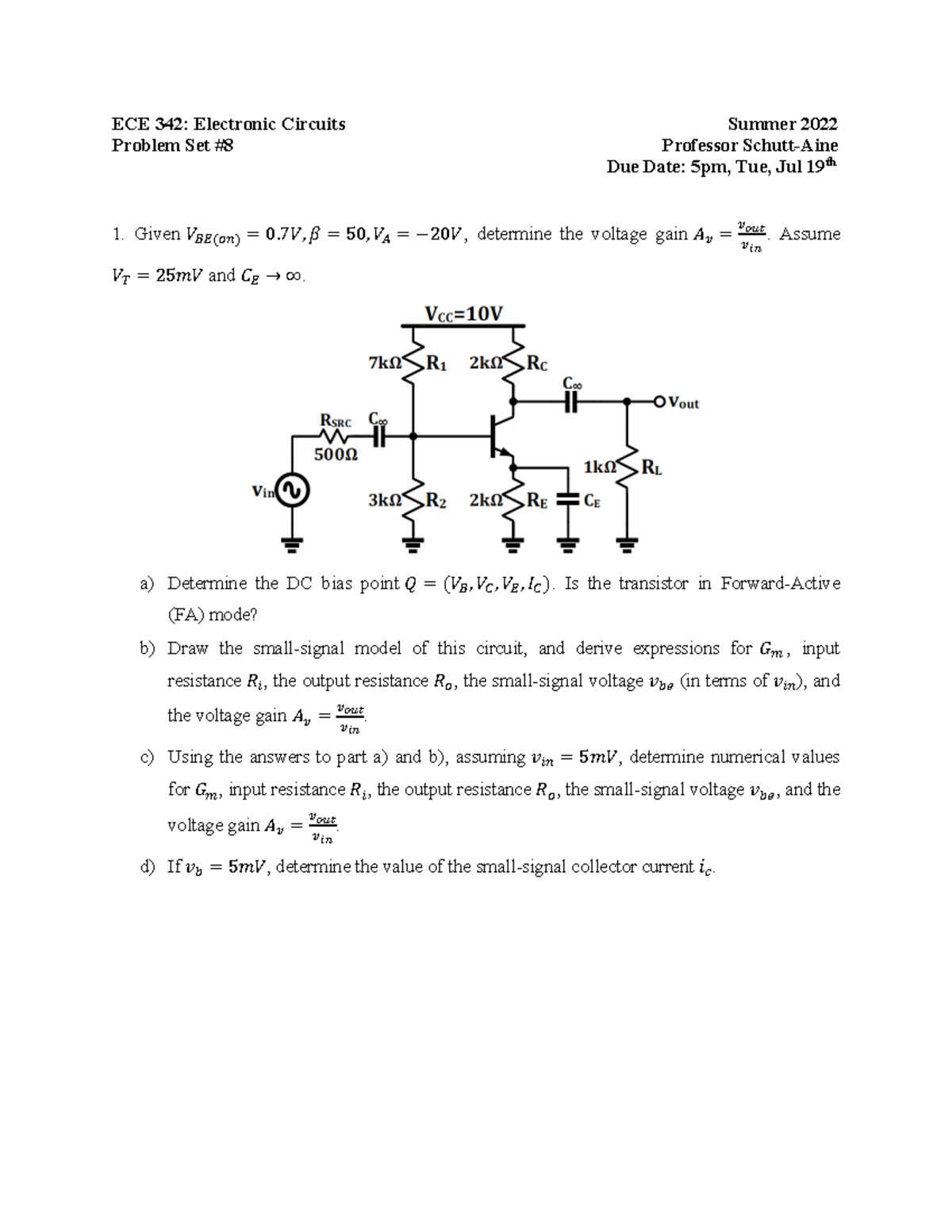 Hw8 - HOMEWORK PROBLEM SET ECE342 ELECTRONIC CIRCUITS - ECE 342 ...