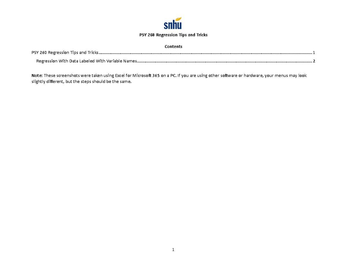 PSY 260 Regression Tips And Tricks - - Studocu