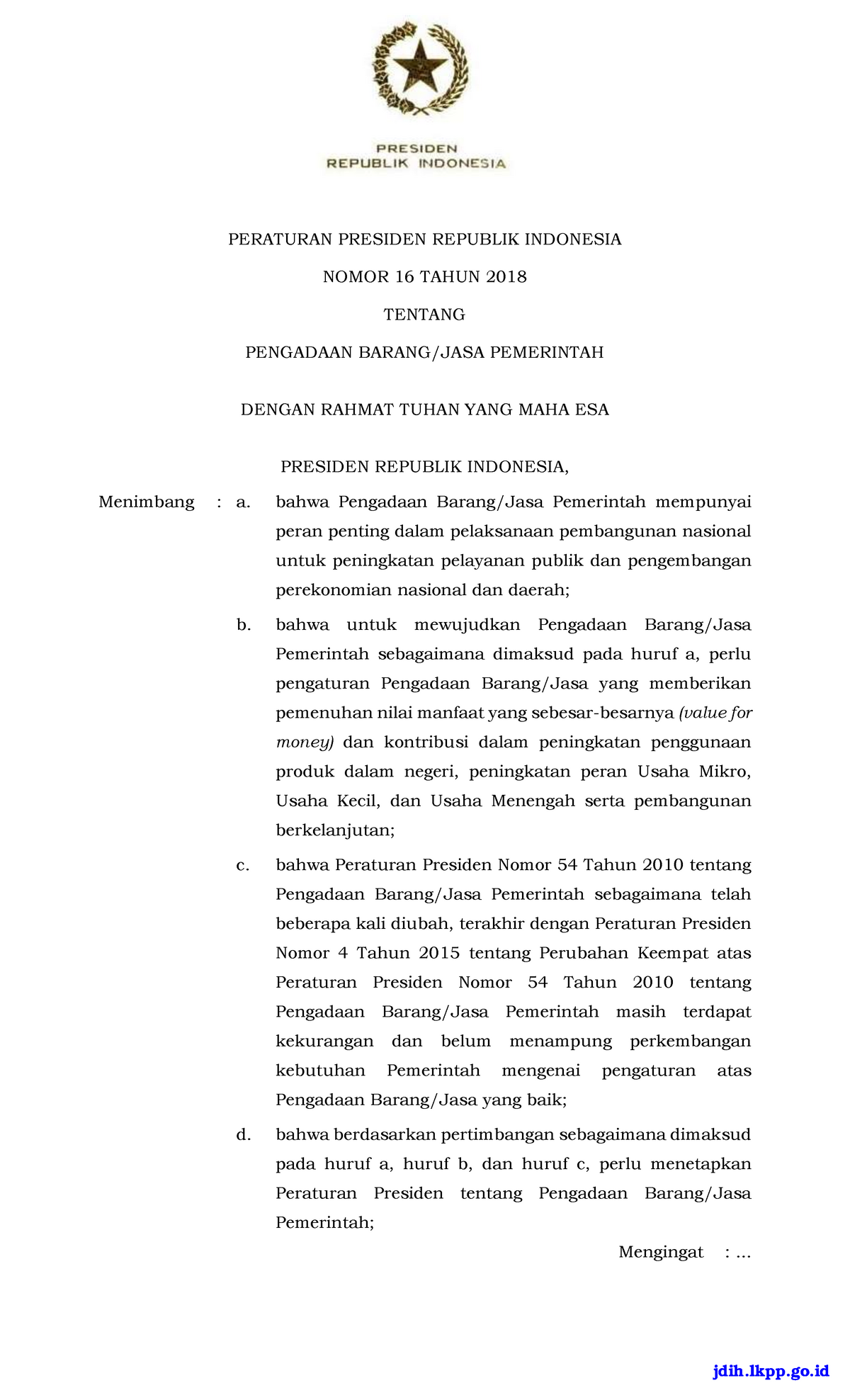 Peraturan Presiden Nomor 16 Tahun 2018 1001 1 - PERATURAN PRESIDEN ...