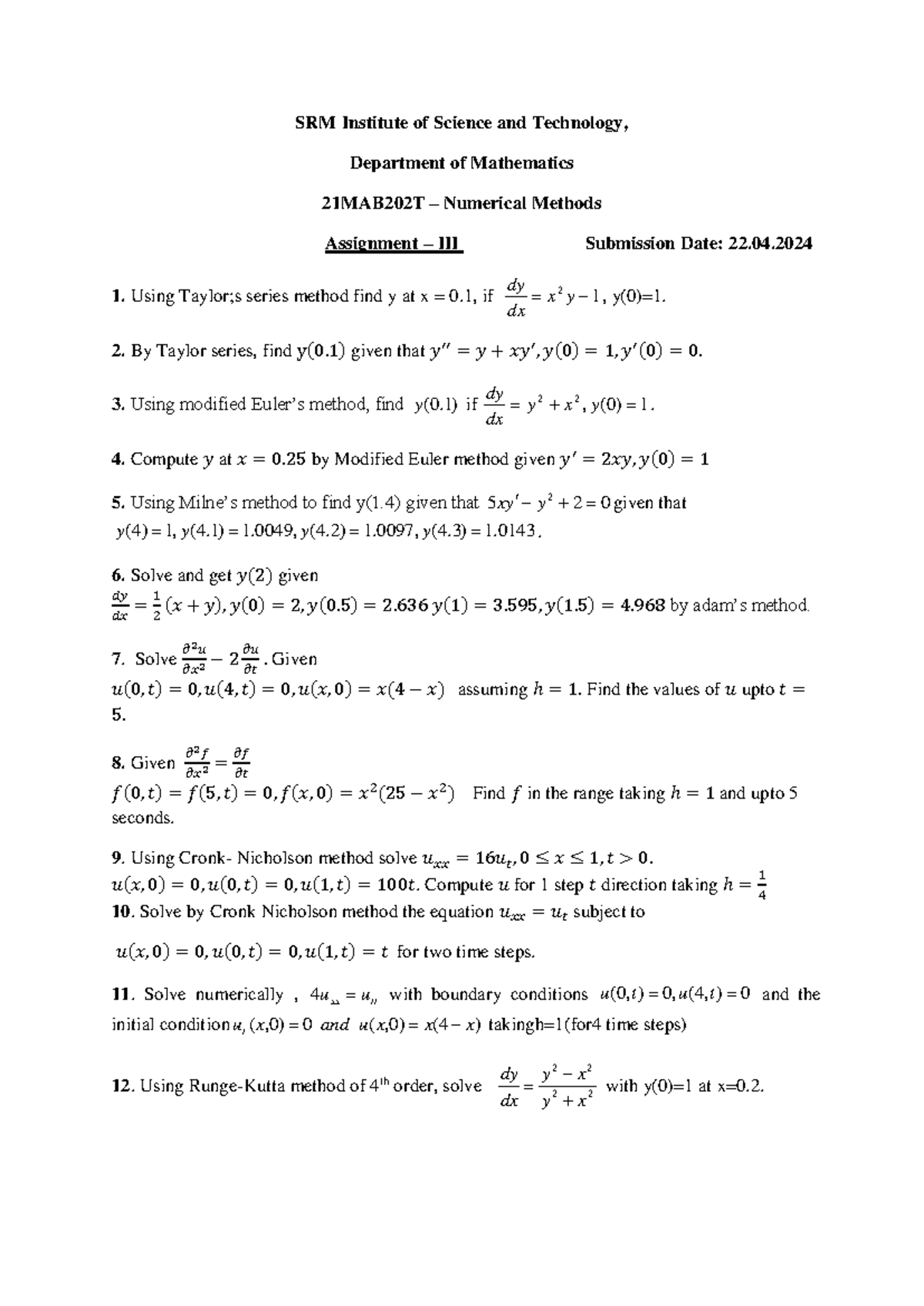 Assignment SRM AI - SRM Institute of Science and Technology, Department ...