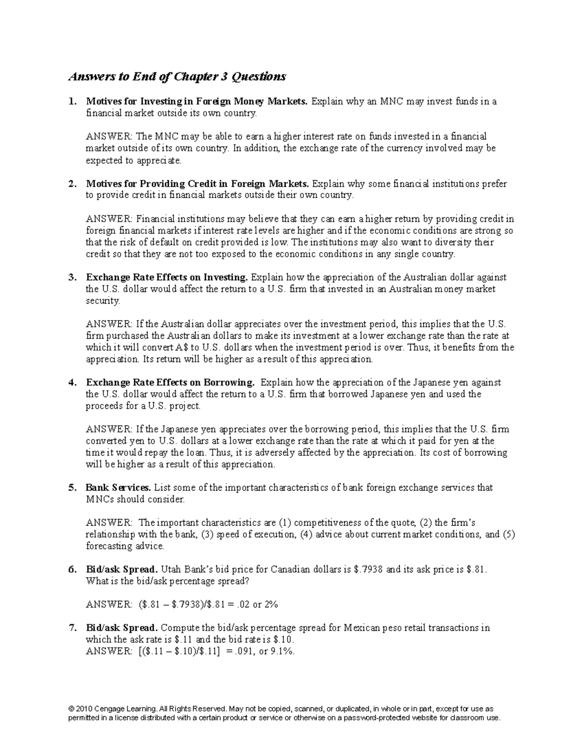 Madura Ifm10e Im Ch03 - Finance - Answers To End Of Chapter 3 Questions 