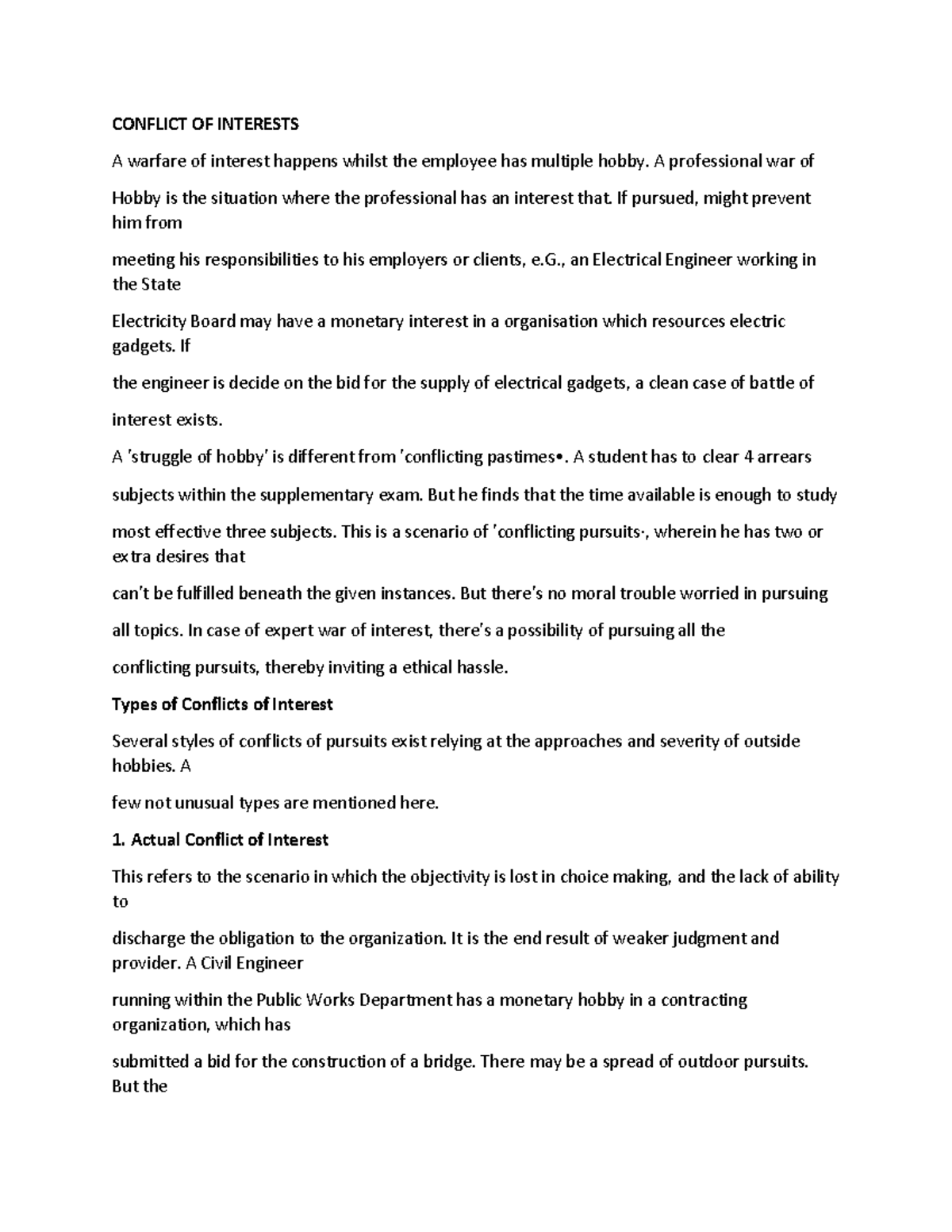 Professional Ethics Module 4 PART 3 - CONFLICT OF INTERESTS A warfare ...