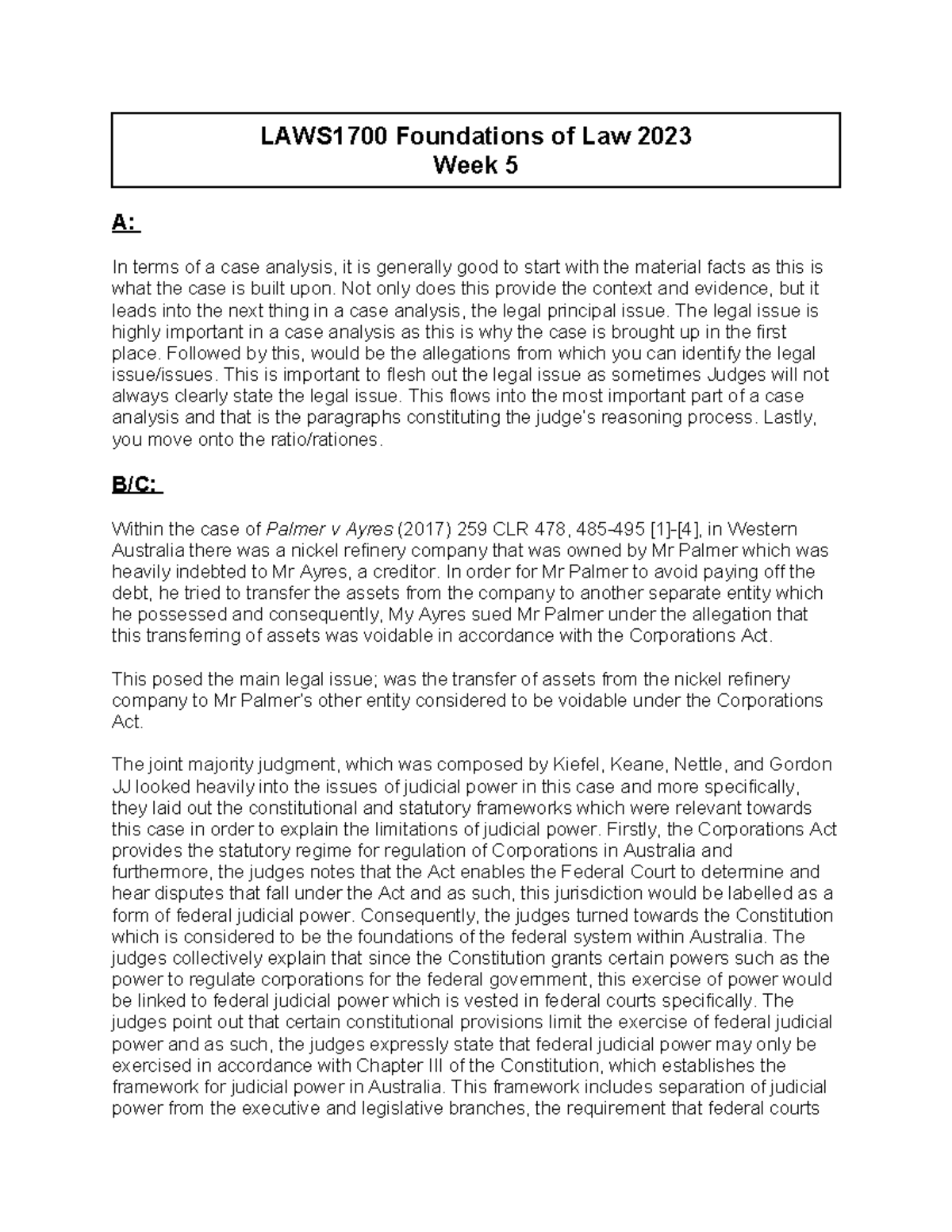 1700 Seminar Prep Task 5 - LAWS1700 Foundations of Law 2023 Week 5 A ...