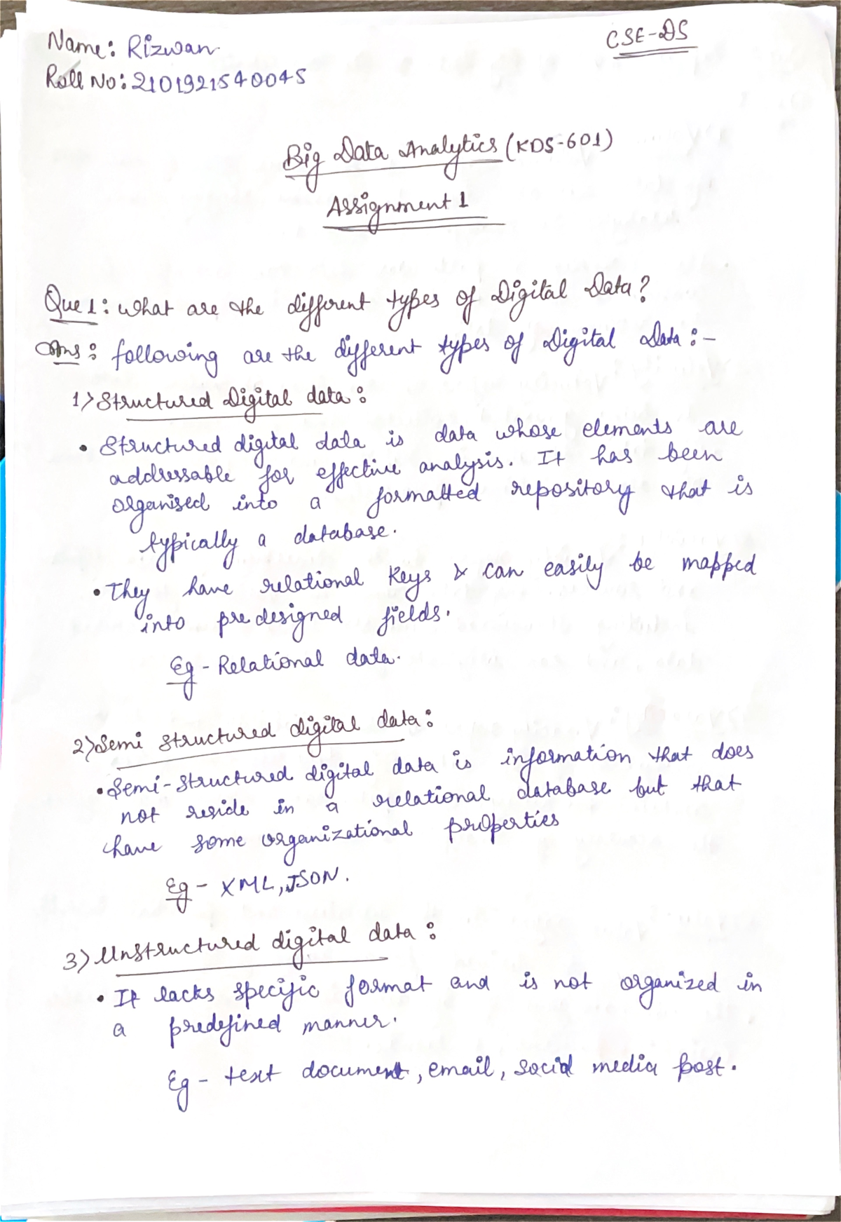 Big Data Assignment - B.tech - Studocu