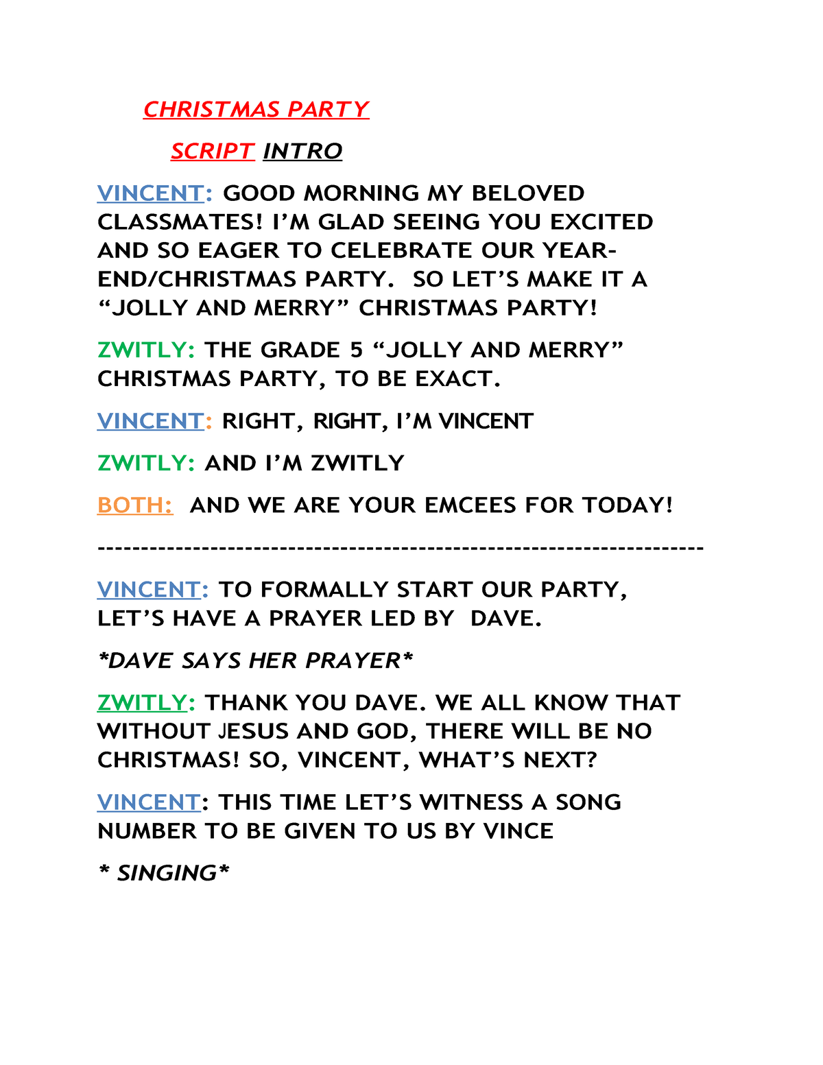 Emcee Christmas Party Script - CHRISTMAS PARTY SCRIPT INTRO VINCENT ...