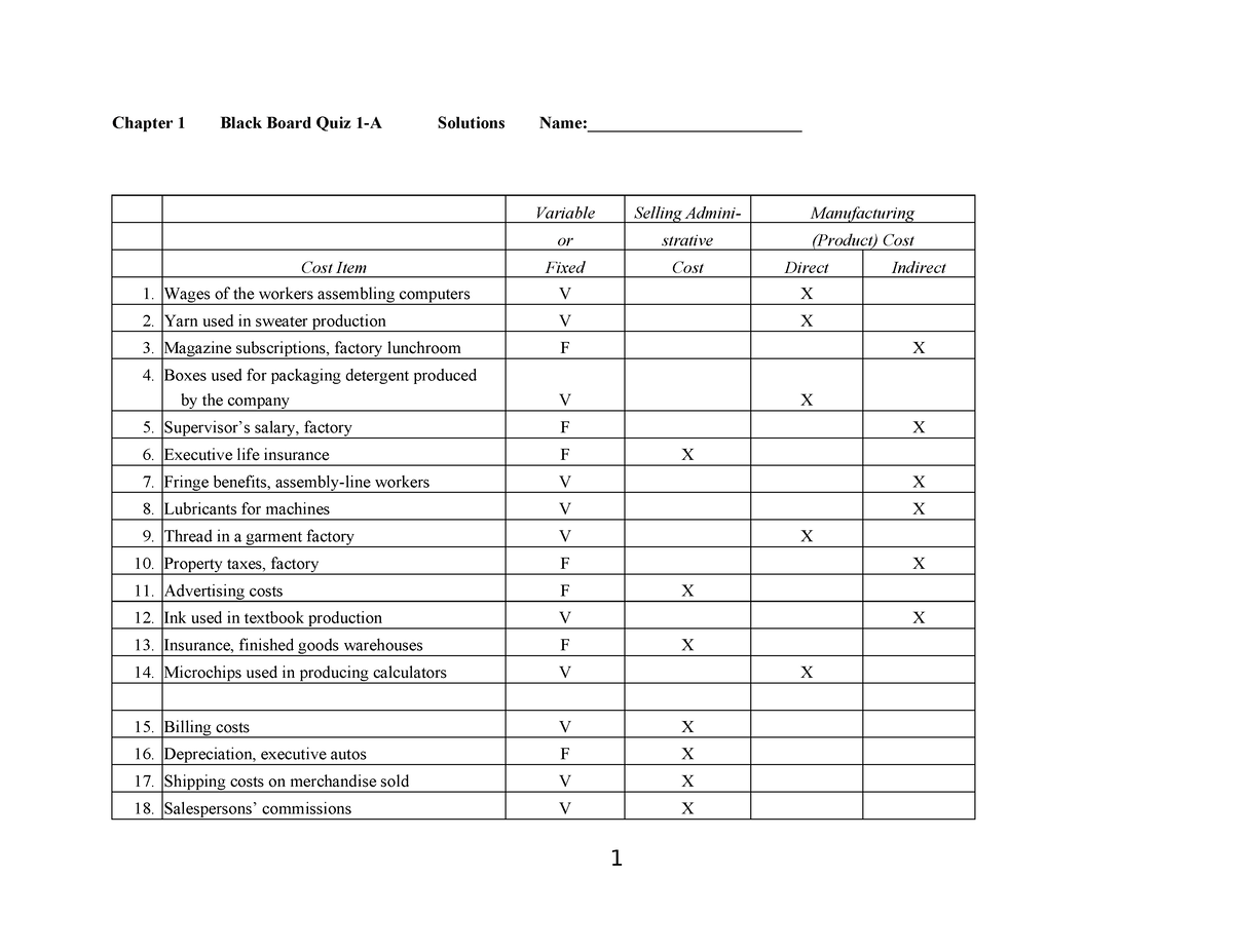 Chapter 1 BB Quiz 1-A Solutions - Chapter 1 Black Board Quiz 1-A ...