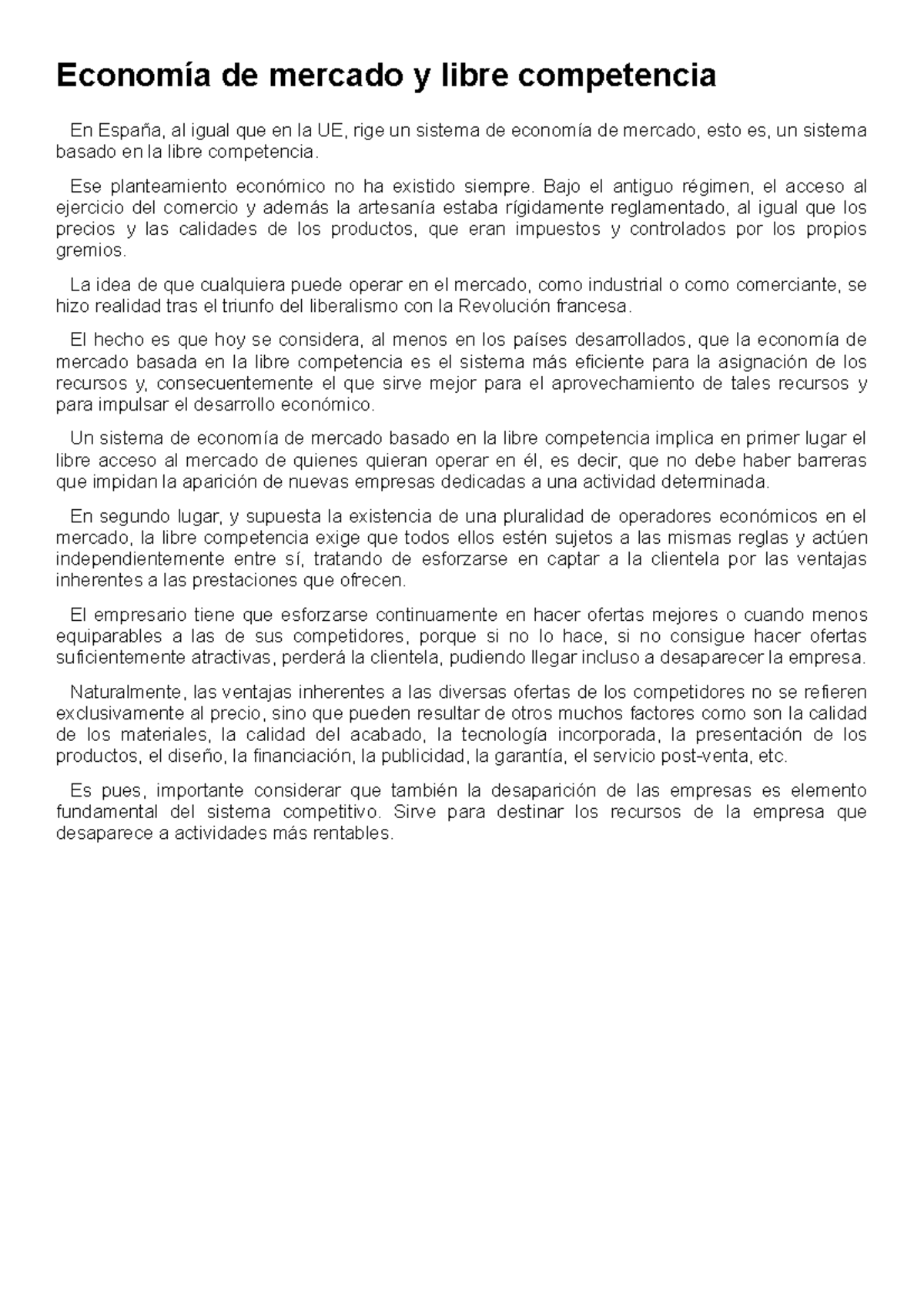Economía de mercado y libre competencia - Derecho Mercantil - Economía ...