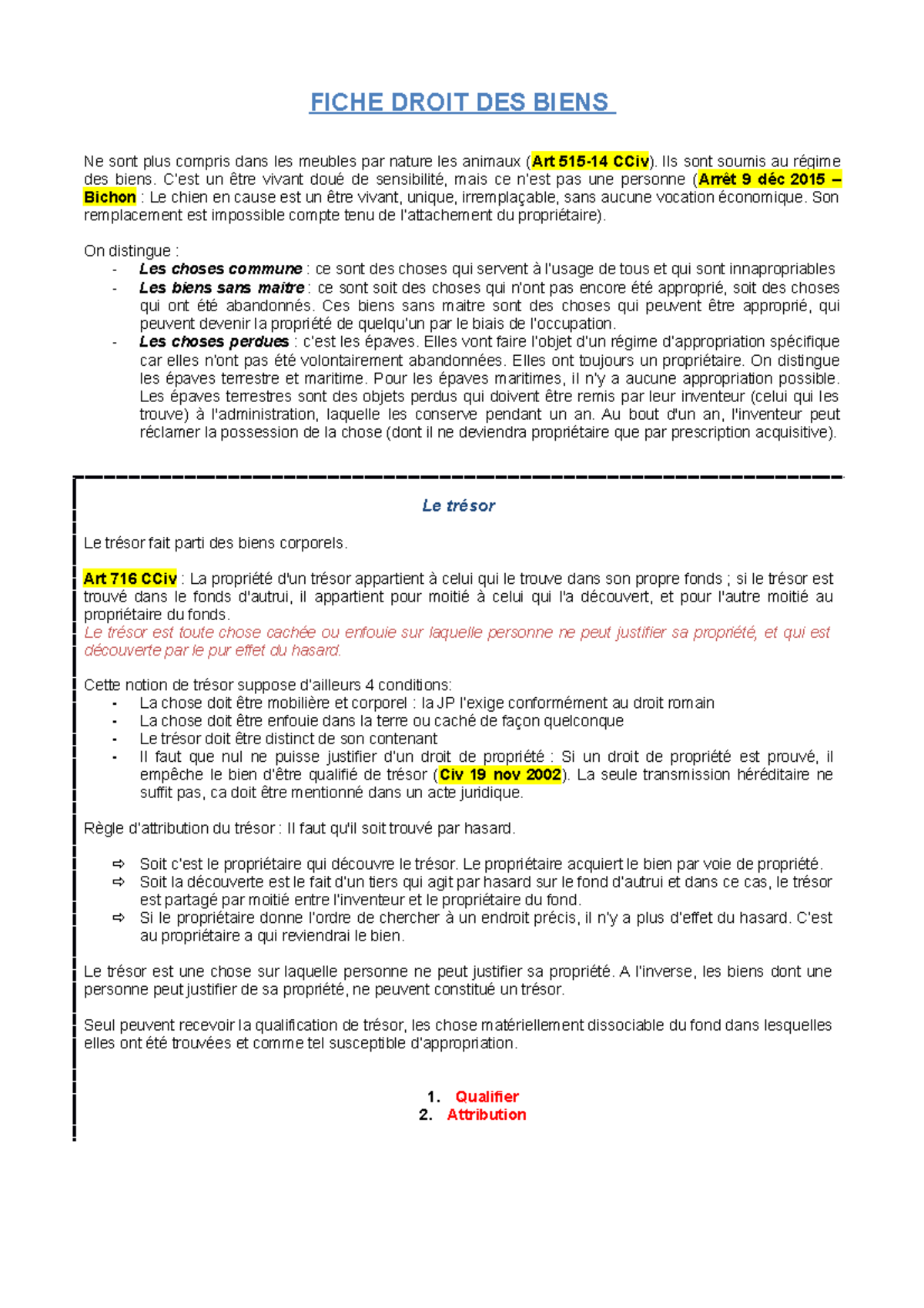 Fiche - Droit Des Biens - FICHE DROIT DES BIENS Ne Sont Plus Compris ...