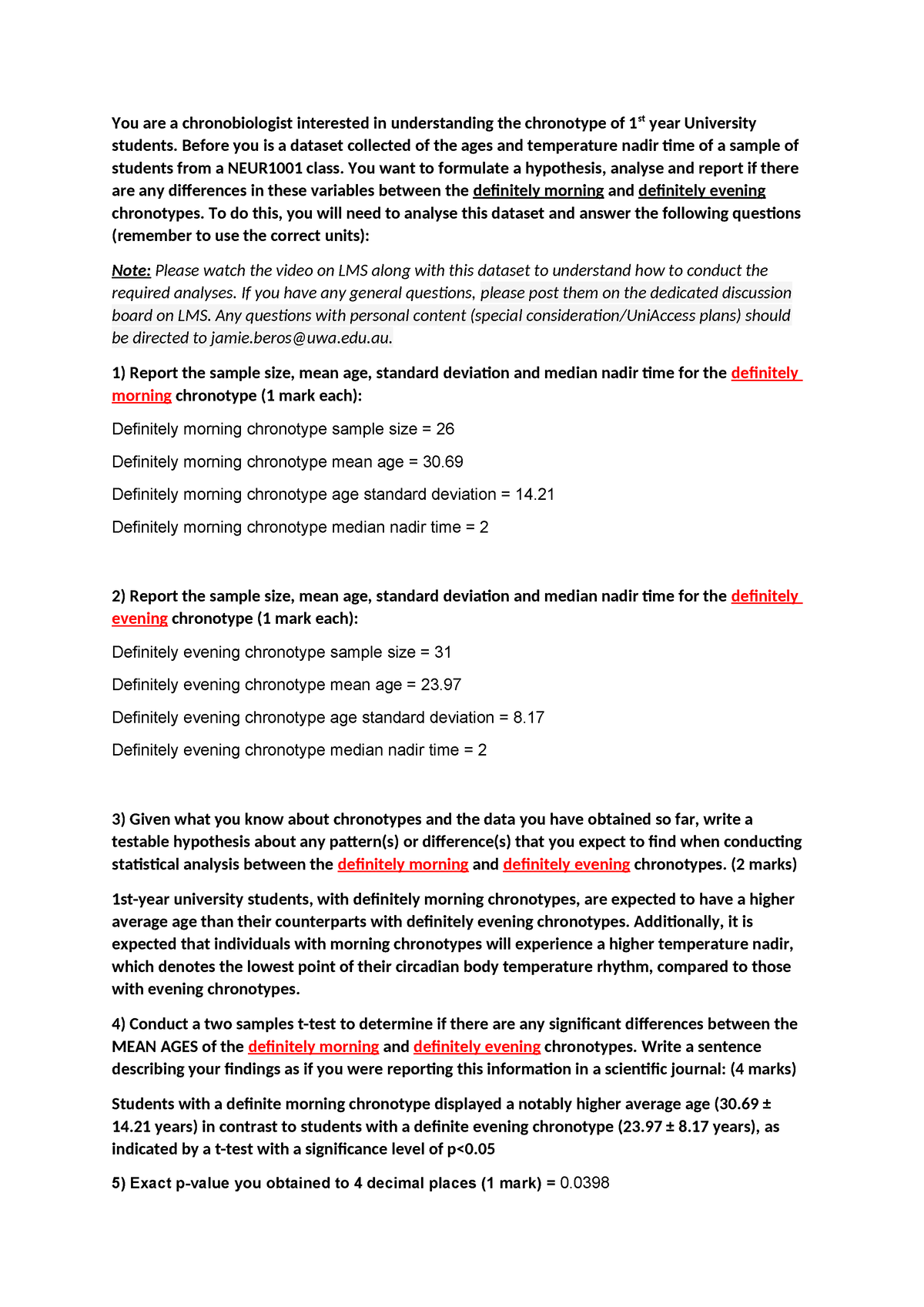 Circadian Rhythm - You are a chronobiologist interested in ...