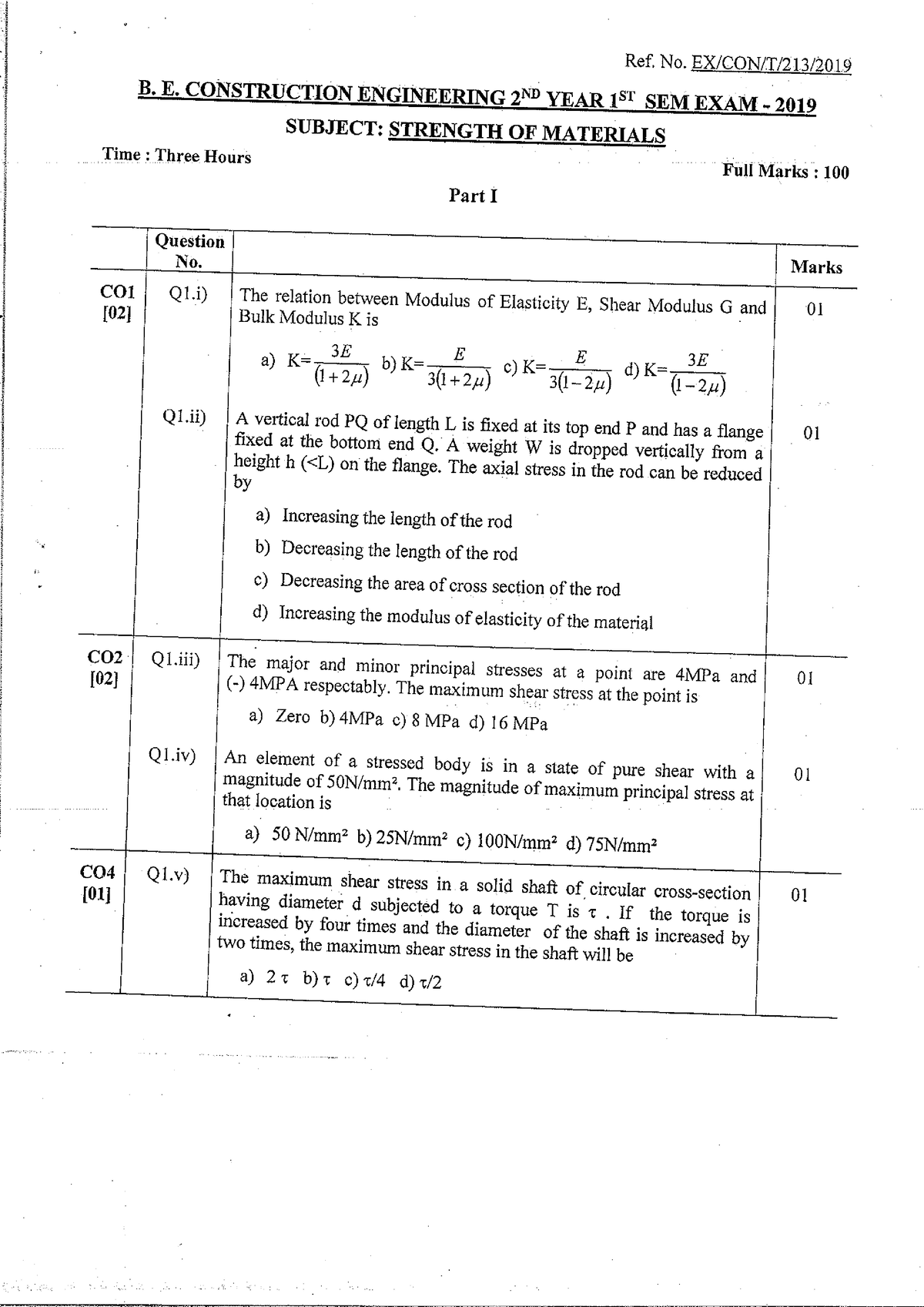 Strength of Materials 2019 Question Paper - Studocu