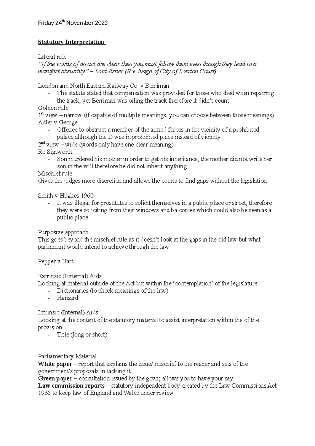 Statutory Interpretation - Friday 24th November 2023 Statutory ...
