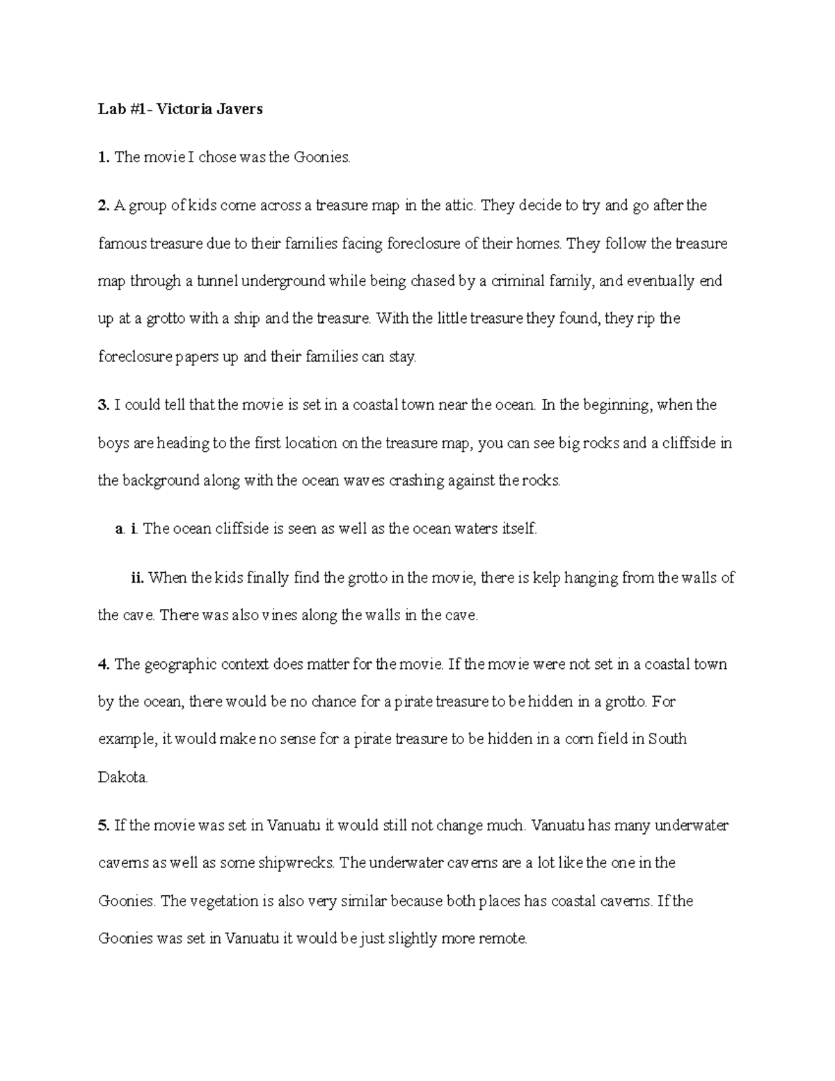 Lab 1 geography Lab 1 Victoria Javers The movie I chose was the