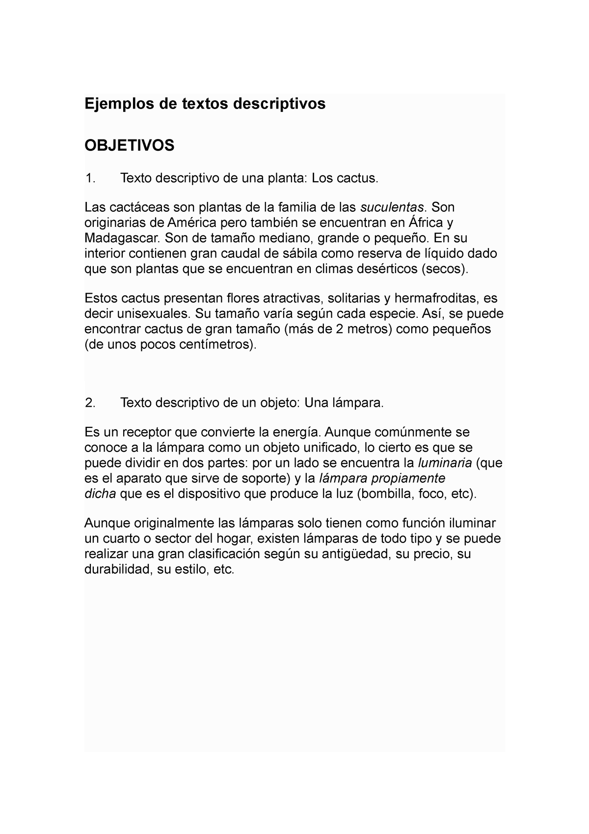 Tipos DE Textos - Koko - Ejemplos De Textos Descriptivos OBJETIVOS ...