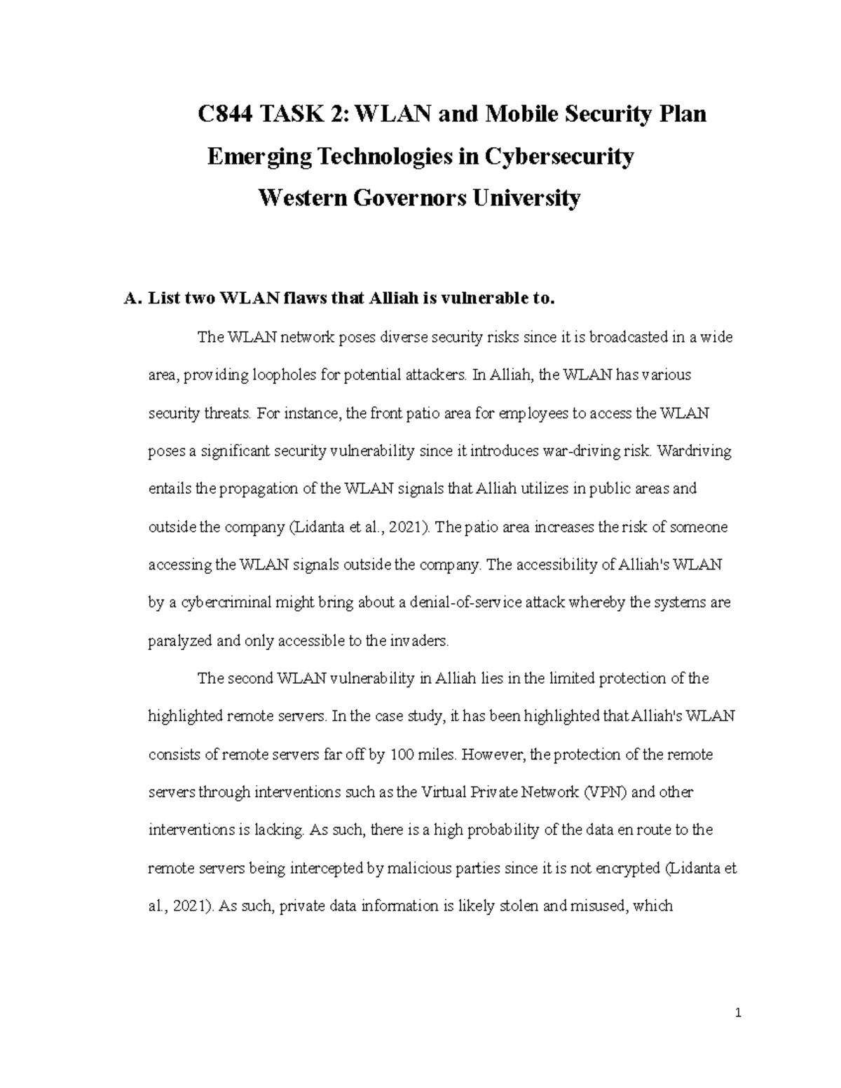 C844 TASK 2 - C844 TASK 2: WLAN And Mobile Security Plan Emerging ...