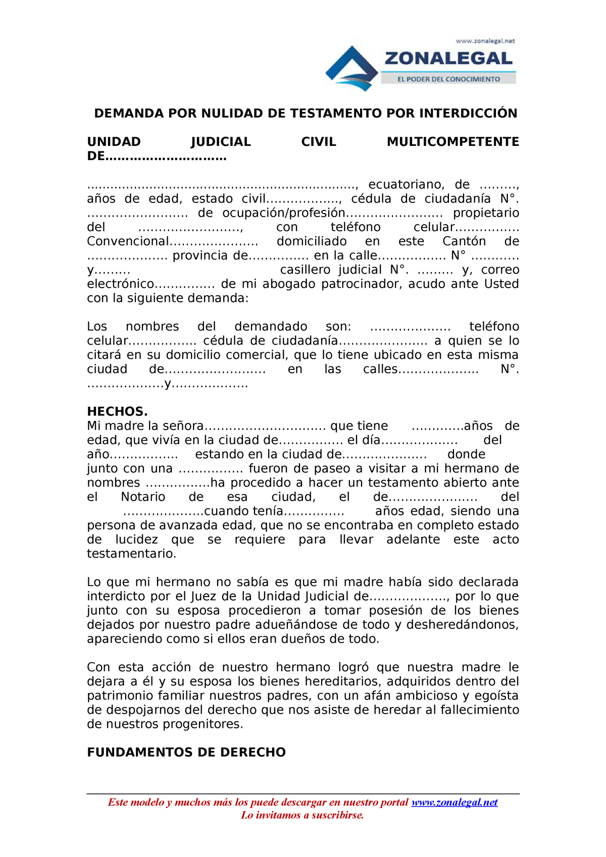 2.227. Demanda POR Nulidad DE Testamento POR Interdiccion - DEMANDA POR ...