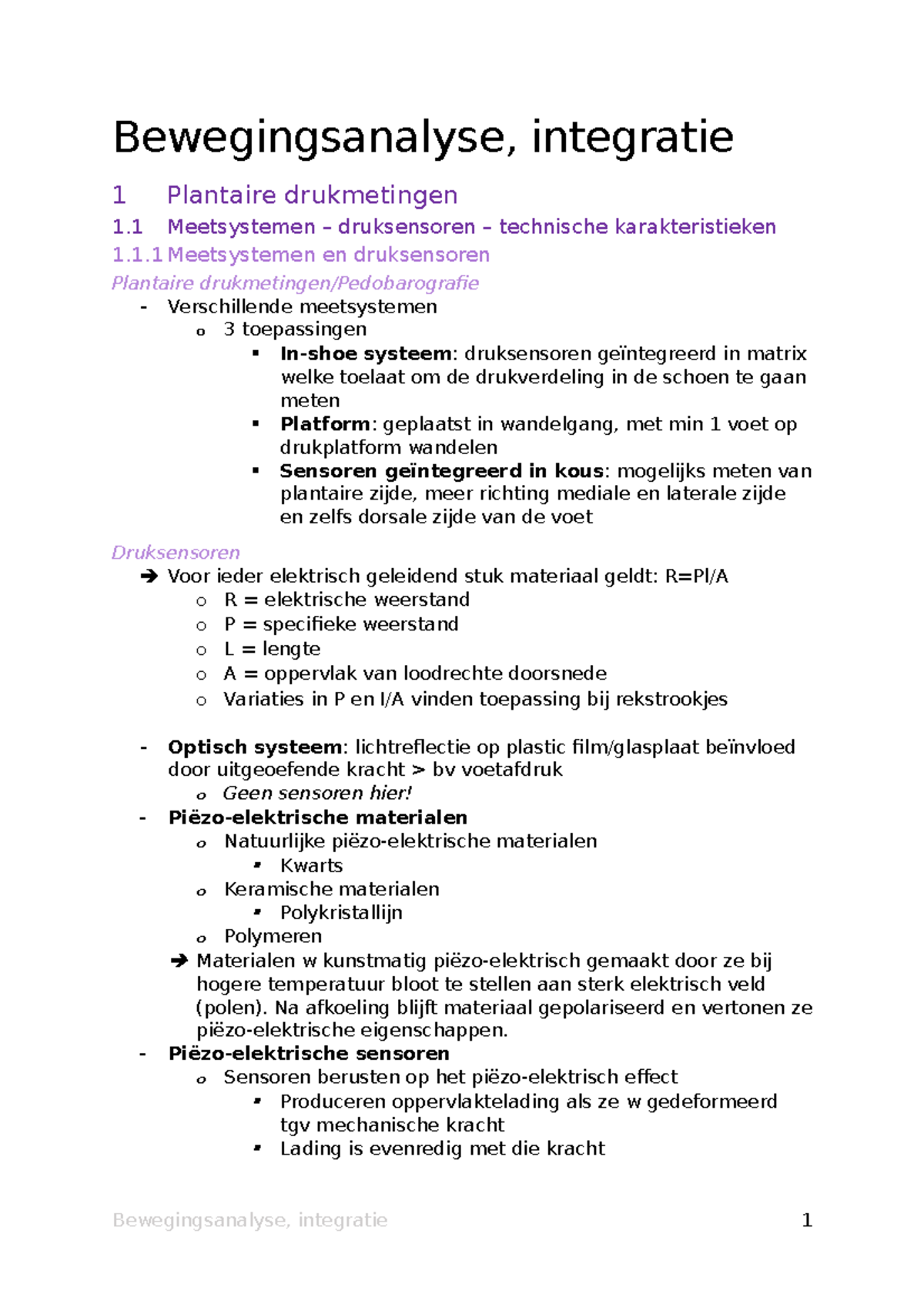 Bewegingsanalyse-S2 - Samenvatting - Bewegingsanalyse, Integratie 1 ...