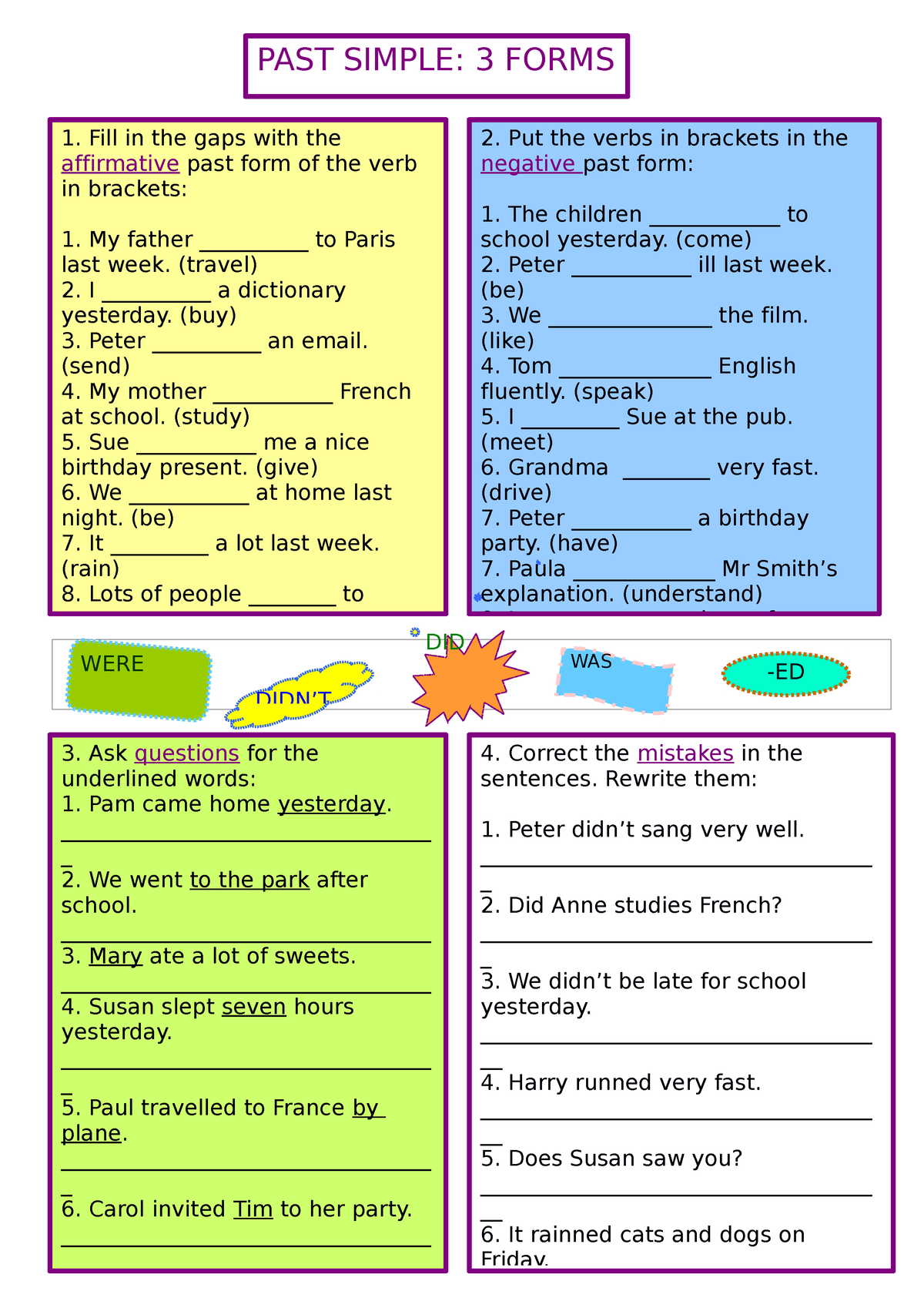 Past-simple-all-forms 12084 -ED DIDN’T DID WERE WAS PAST SIMPLE: 3 ...