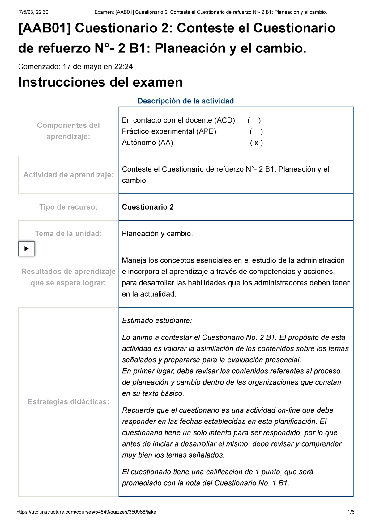 Examen [AAB01] Cuestionario 2 Conteste El Cuestionario De Refuerzo N ...