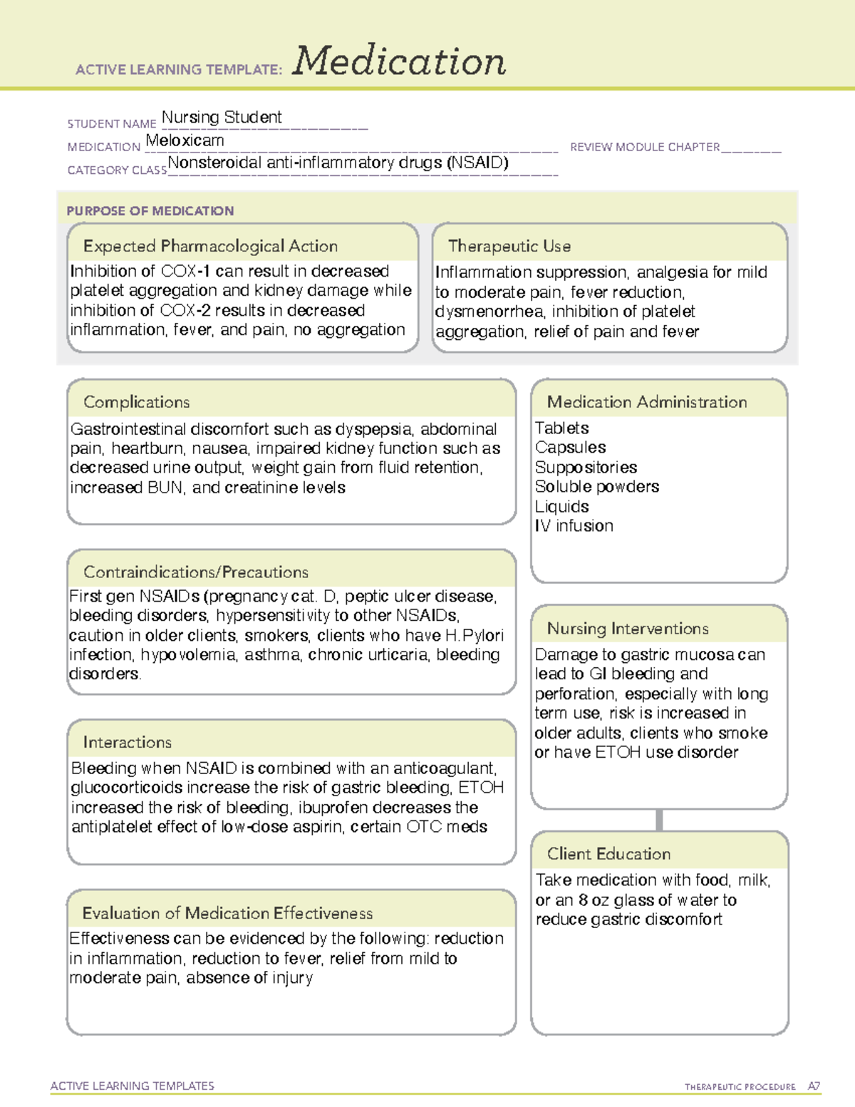 Meloxicam MEDS ACTIVE LEARNING TEMPLATES THERAPEUTIC PROCEDURE A