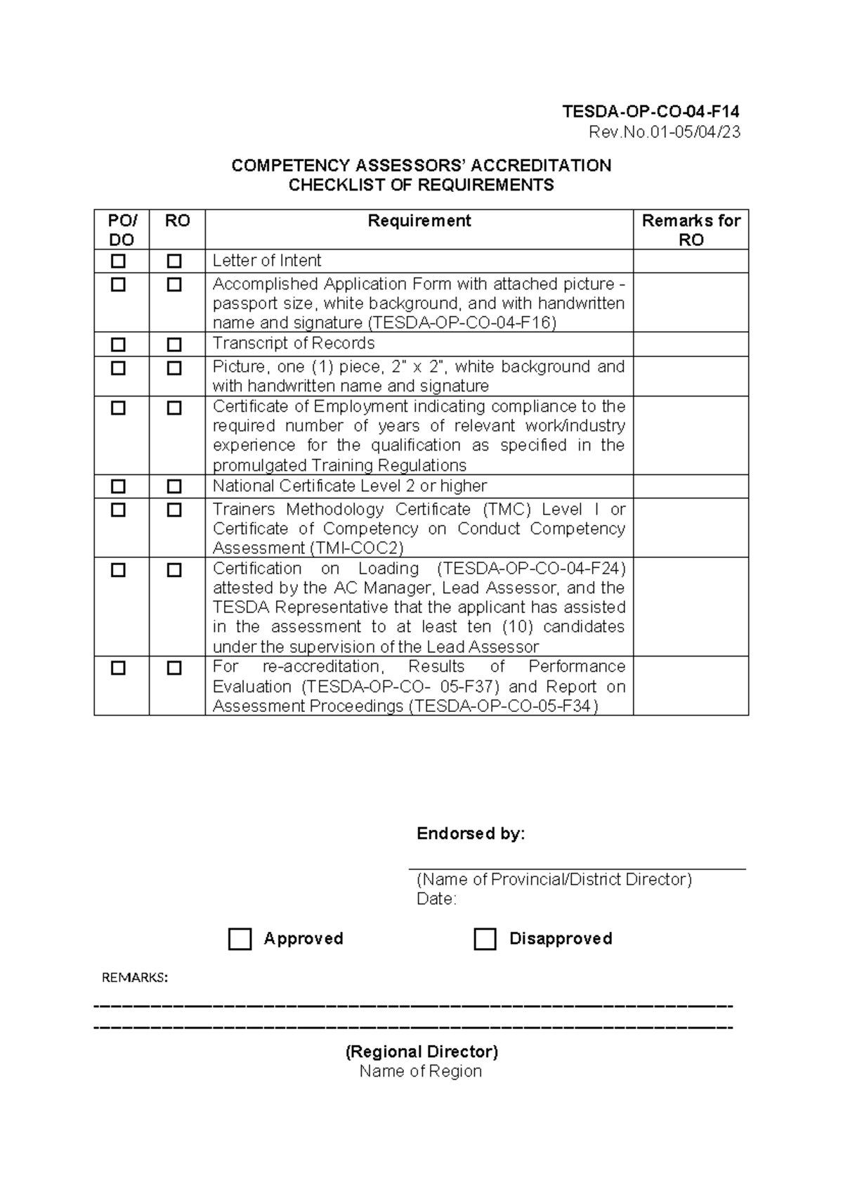 Tesda- Assesor FORM - TESDA-OP-CO-04-F Rev.No-05/04/ COMPETENCY ...