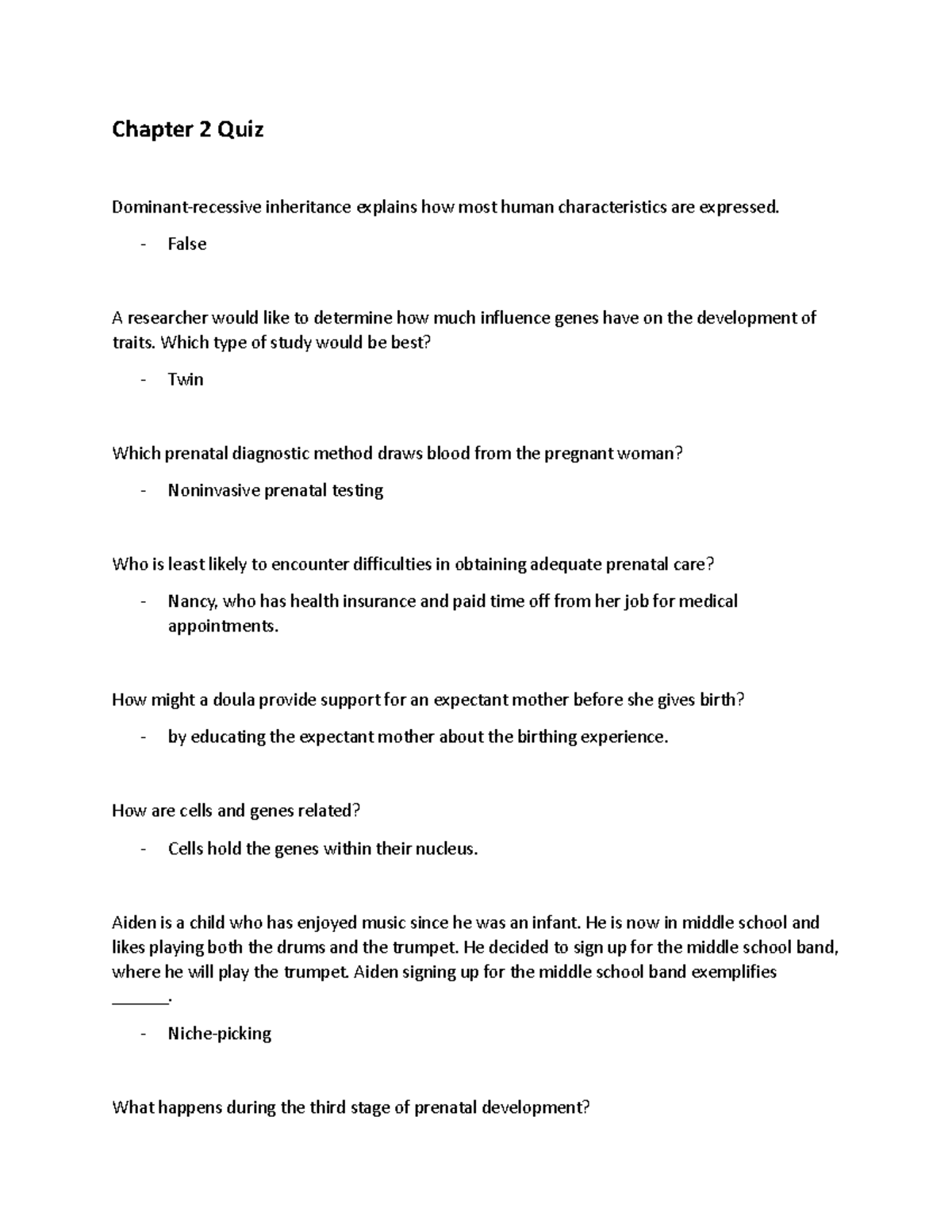 Developmental Psych CH 2 Quiz Notes - Chapter 2 Quiz Dominant-recessive ...