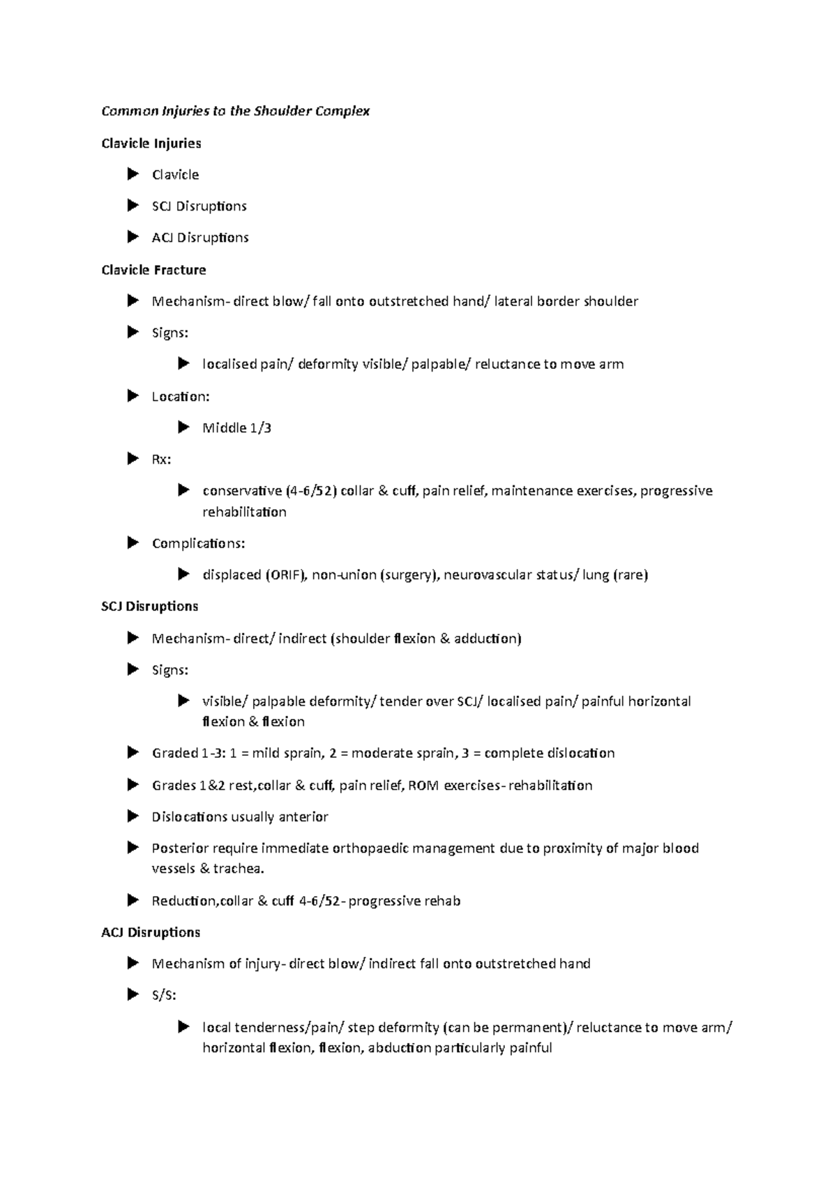 Shoulder Rehab - Lecture notes 1,2 - Common Injuries to the Shoulder ...
