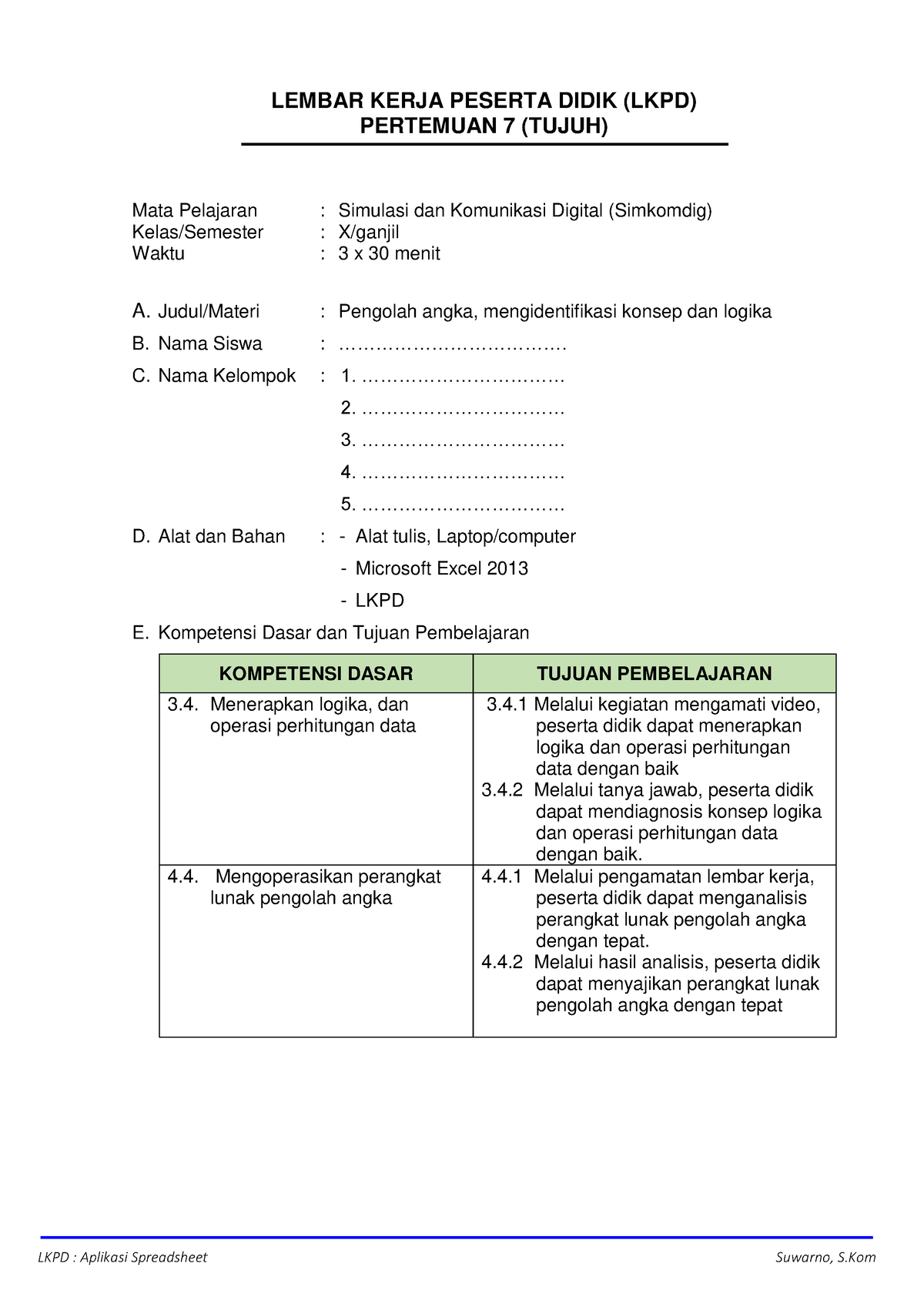 Simdig 2 - LKPD - LEMBAR KERJA PESERTA DIDIK (LKPD) PERTEMUAN 7 (TUJUH