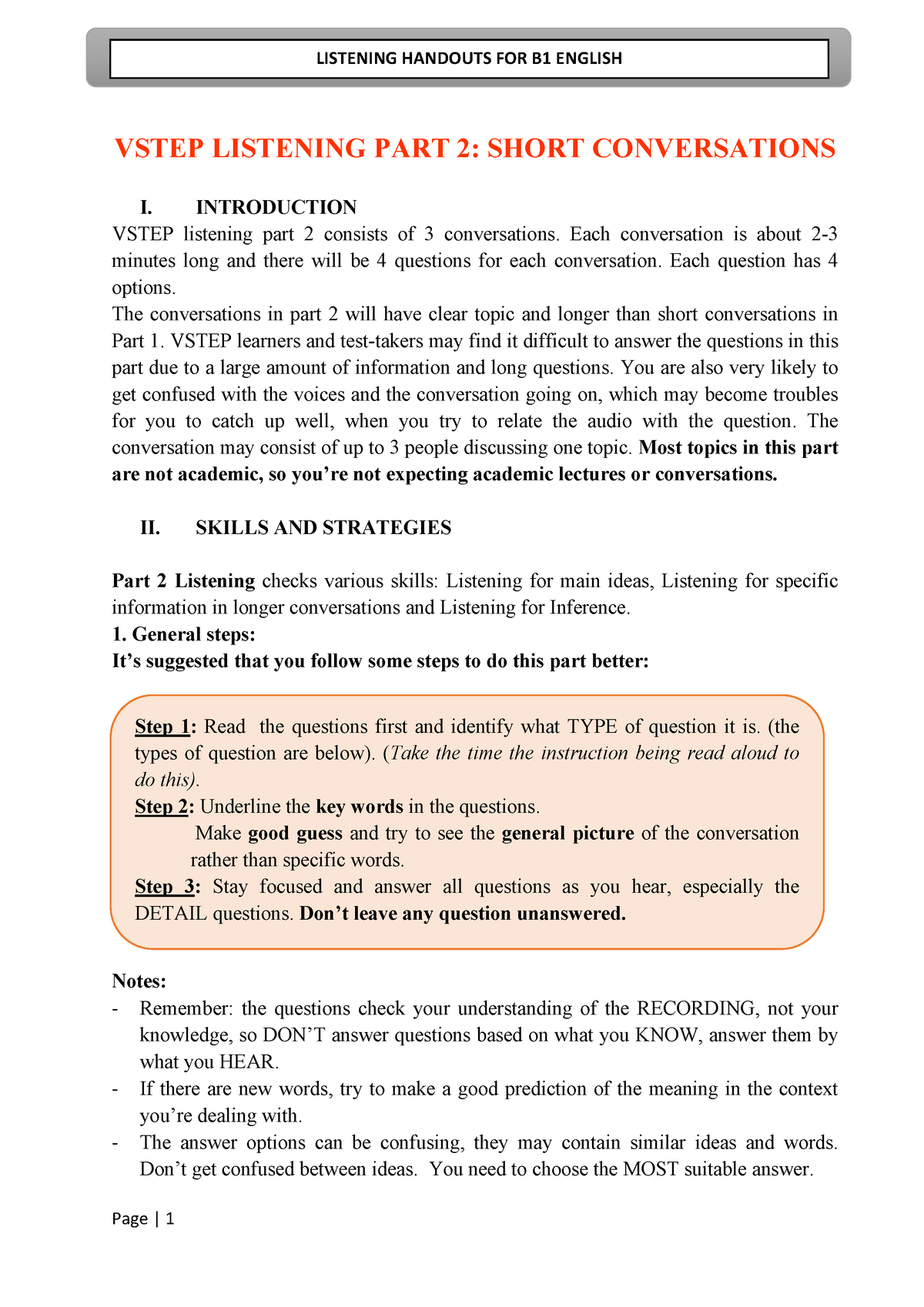 T01 Listening Vstep Listening Test Part 2 - VSTEP LISTENING PART 2 ...