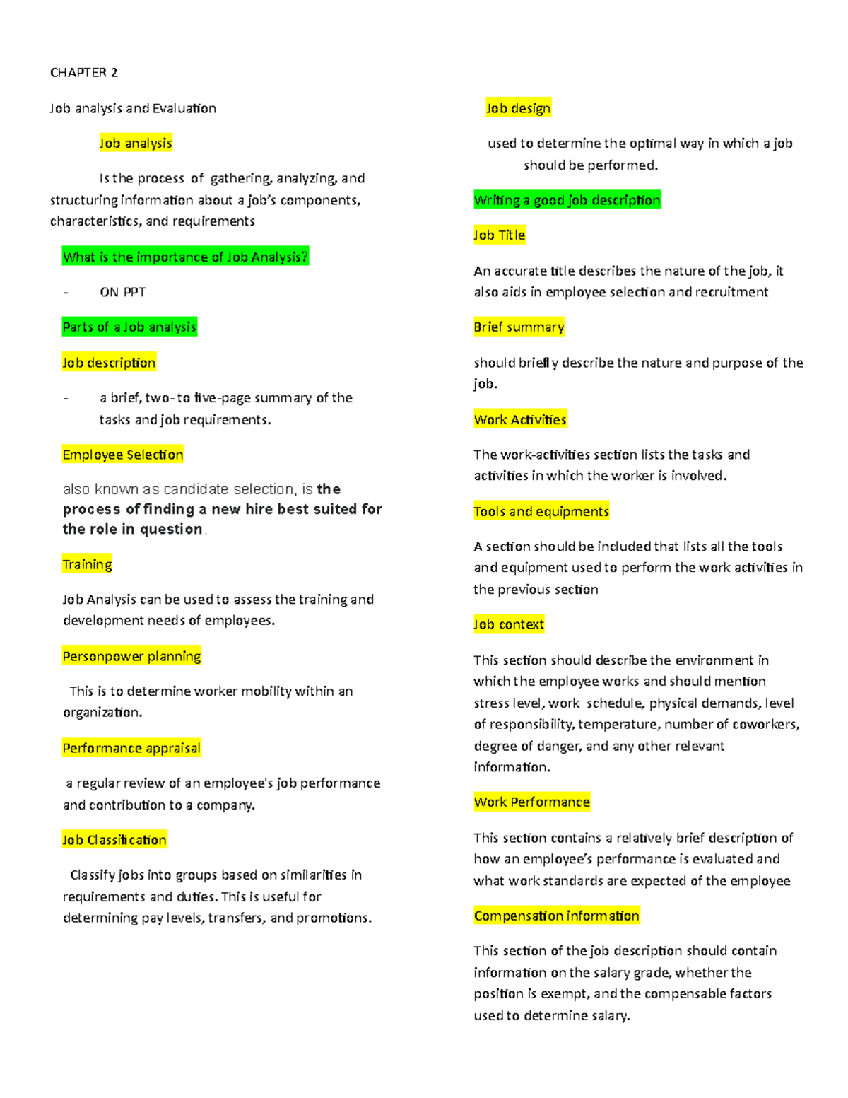 I-O- Reviewer - CHAPTER 2 Job analysis and Evaluation Job analysis Is ...